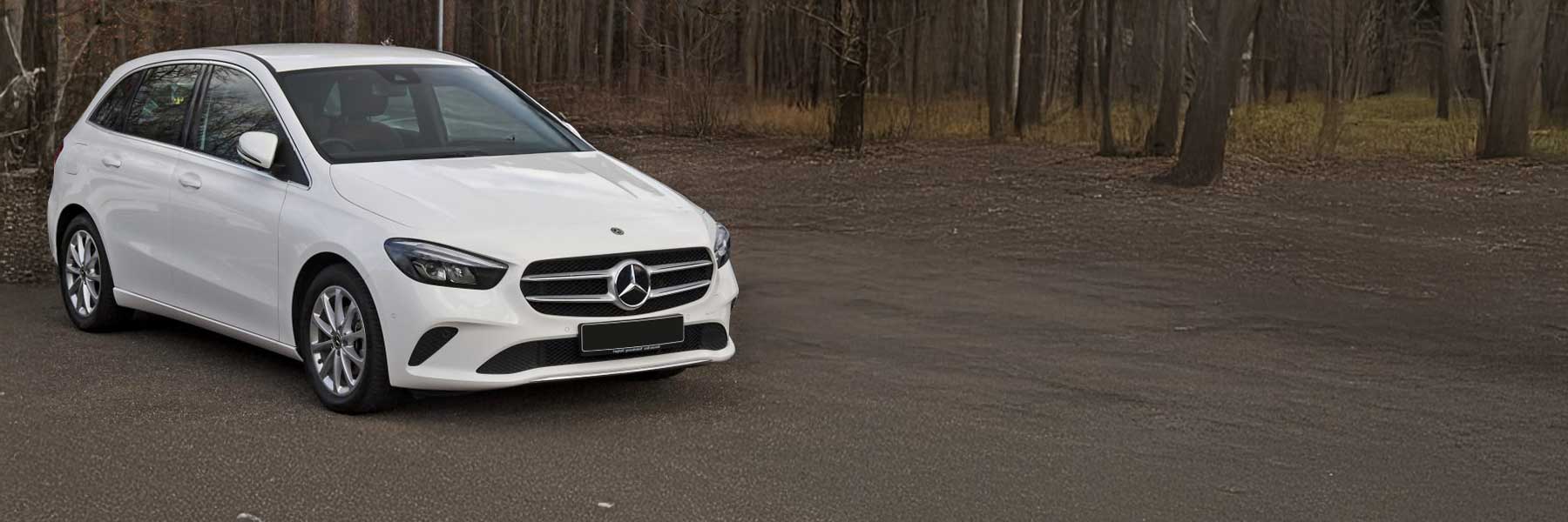 Banner image of a  Mercedes B-Class W247 featuring original Mercedes wheels.