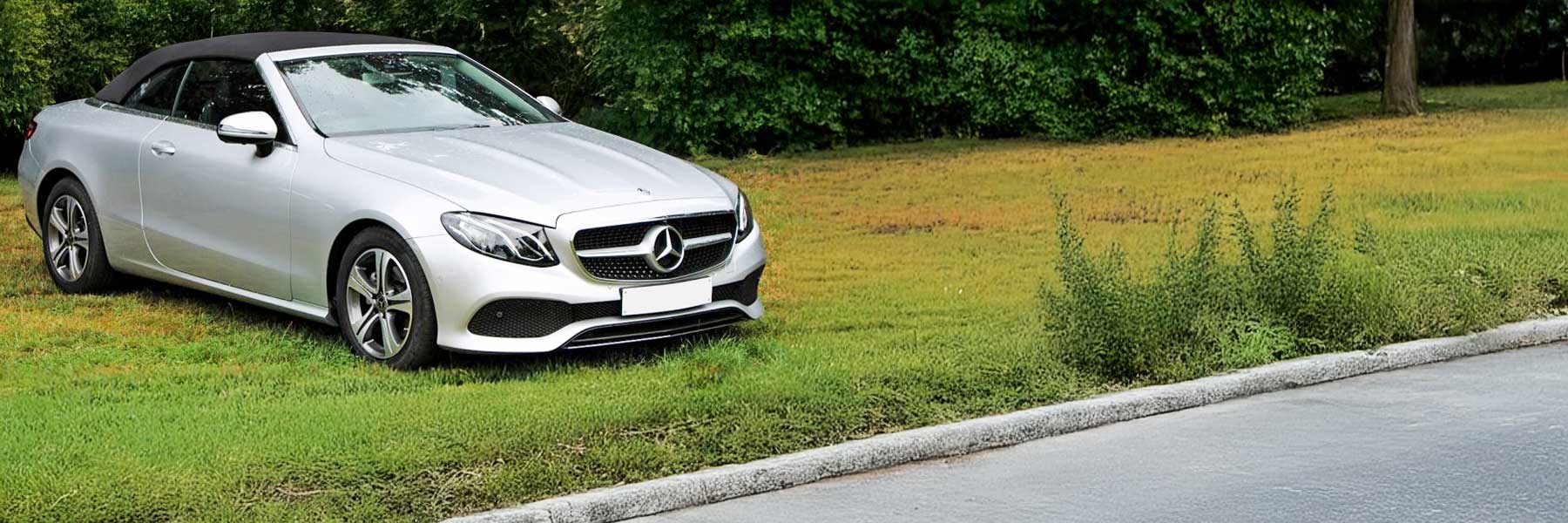 Banner image of a  Mercedes E-Class A238 featuring original Mercedes wheels.