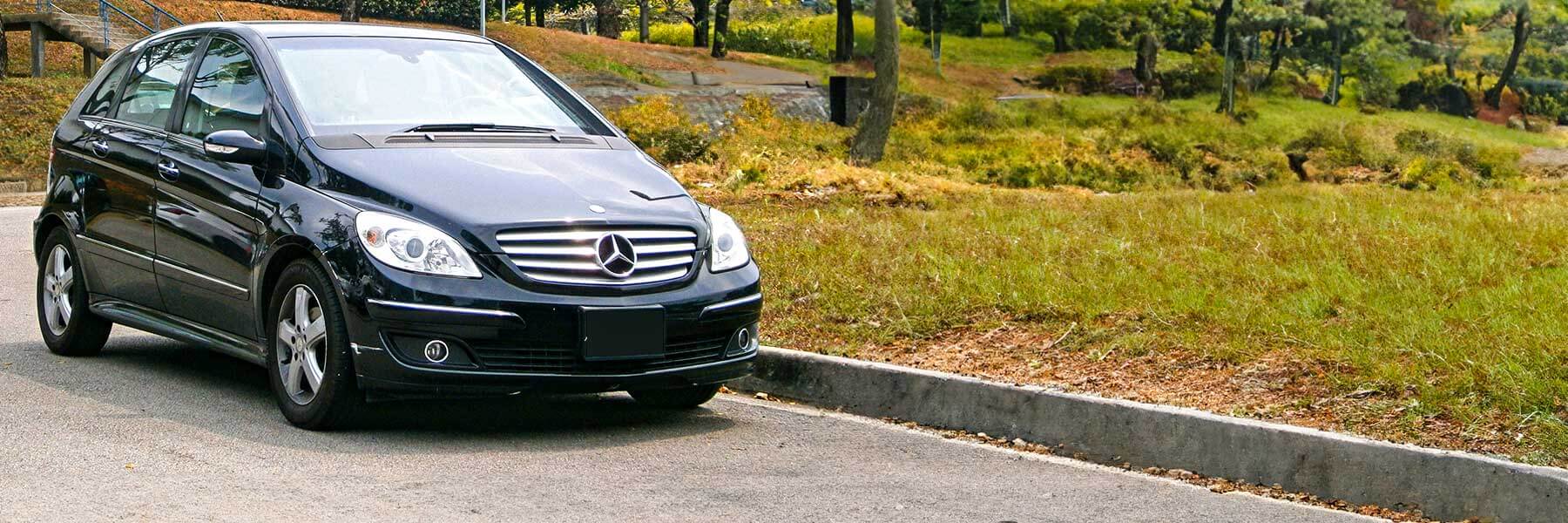 Banner image of a  Mercedes B-Class W245 featuring original Mercedes wheels.