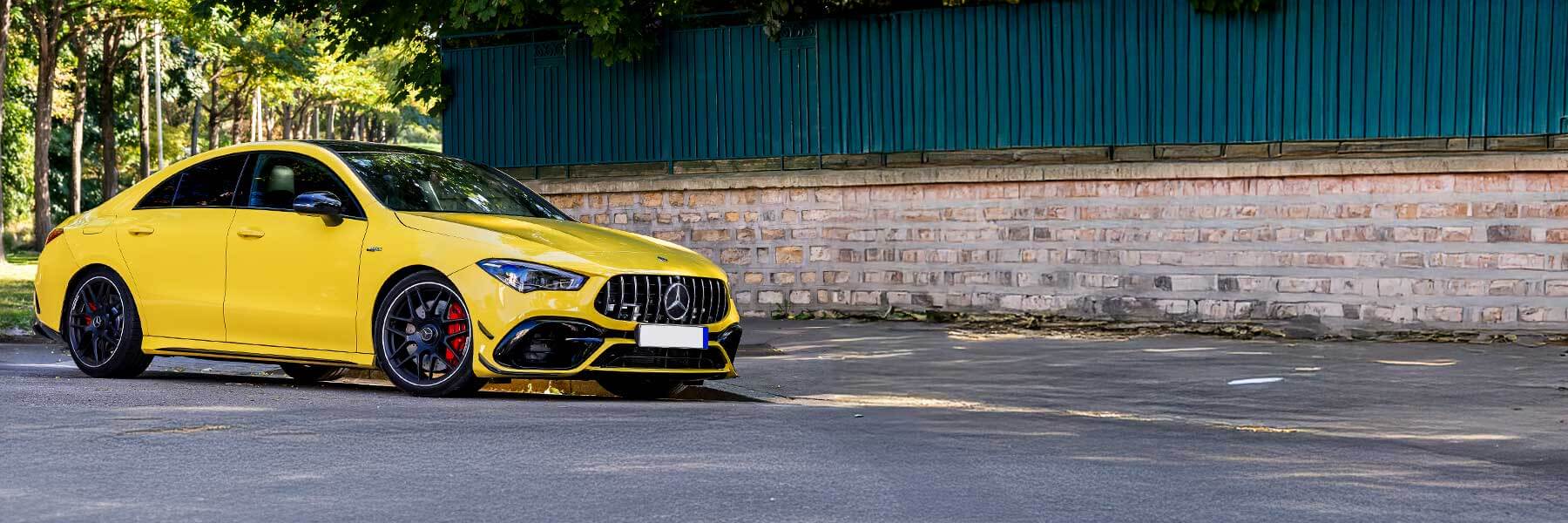 Banner image of a  Mercedes CLA C118 featuring original Mercedes wheels.