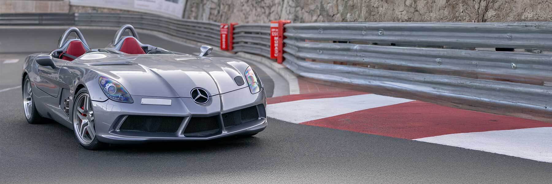 Banner image of a  Mercedes SLR Z199 featuring original Mercedes wheels.