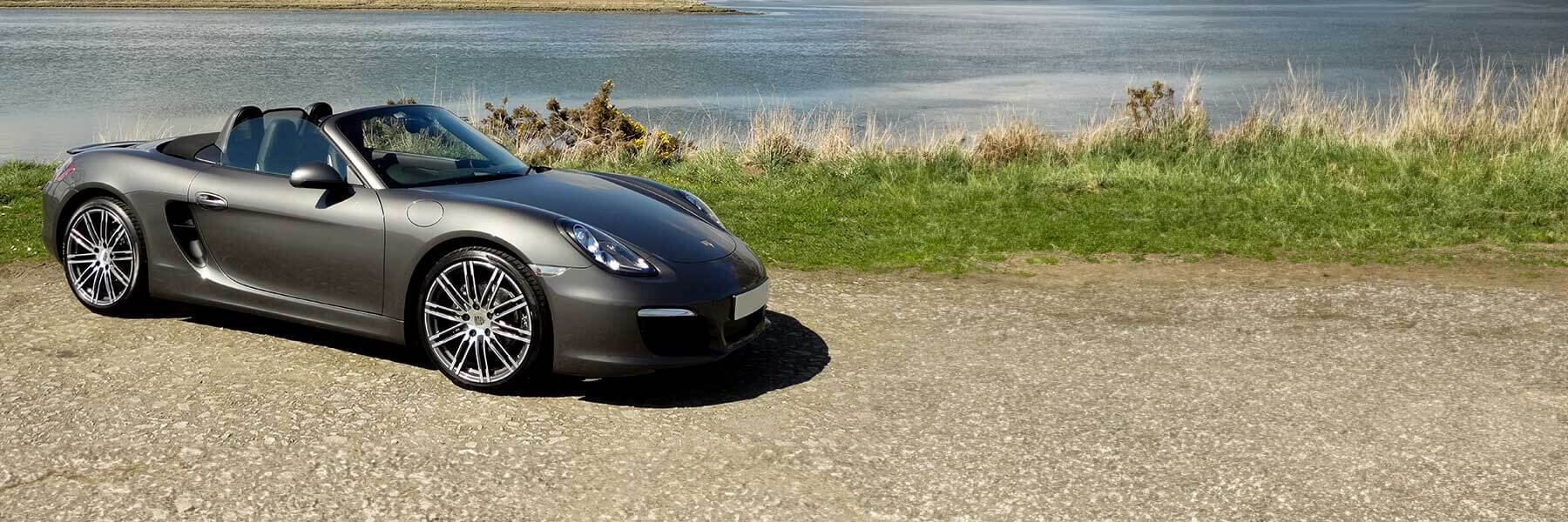 Banner image of a  Porsche Boxster 981 featuring original Porsche wheels.