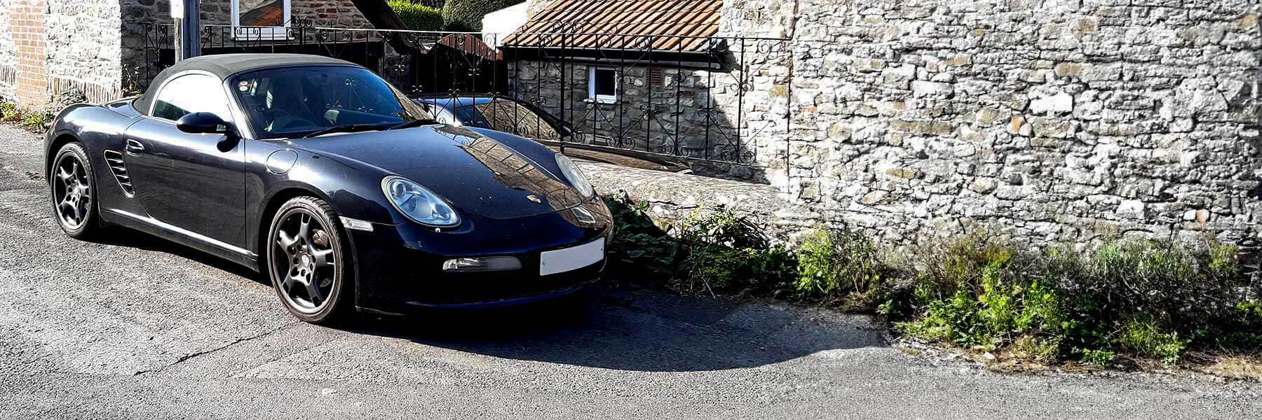 Banner image of a  Porsche Boxster 987 featuring original Porsche wheels.