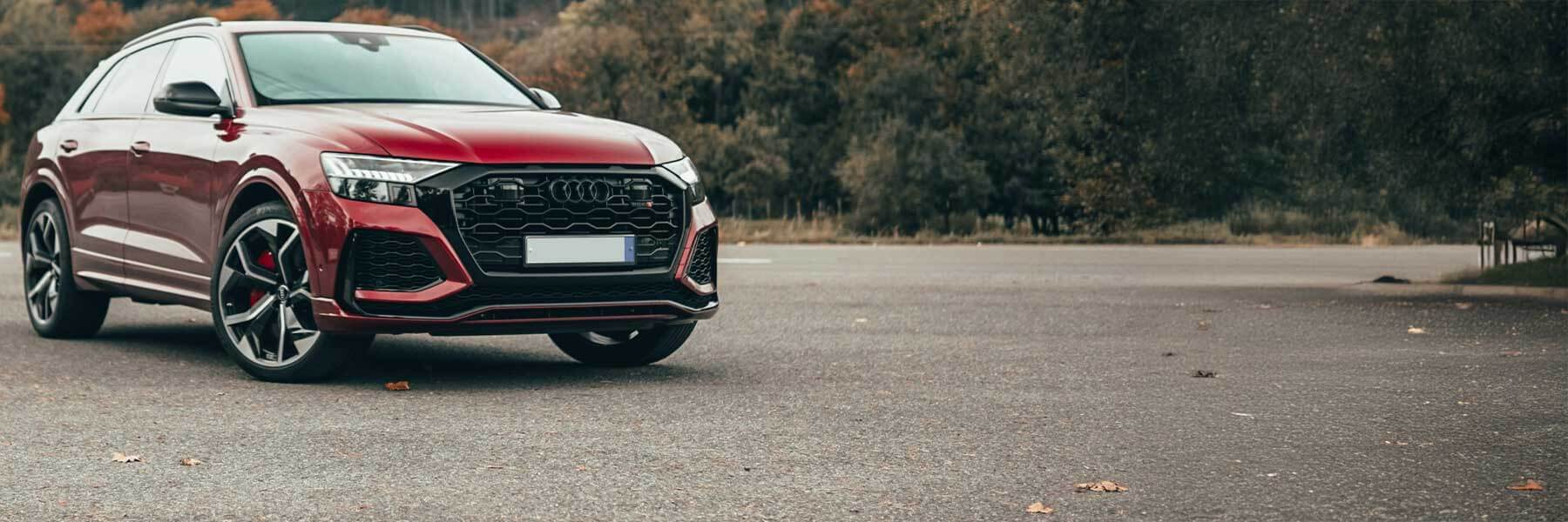 Featured banner showcasing the Audi RS Q8 with original Audi wheels.