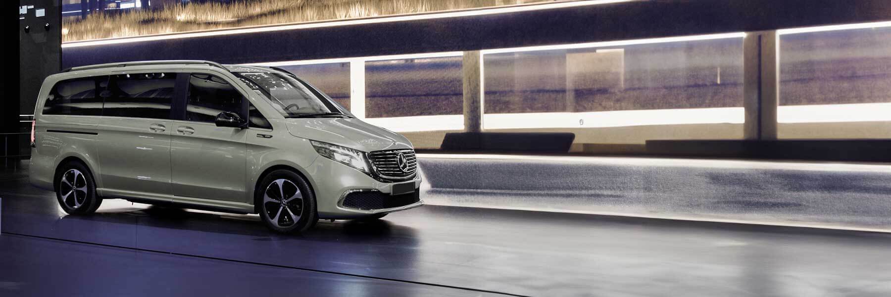 Featured banner showcasing the Mercedes EQV with original Mercedes wheels.