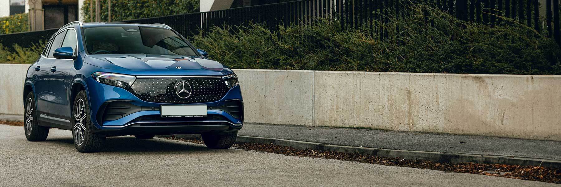 Featured banner showcasing the Mercedes EQA with original Mercedes wheels.