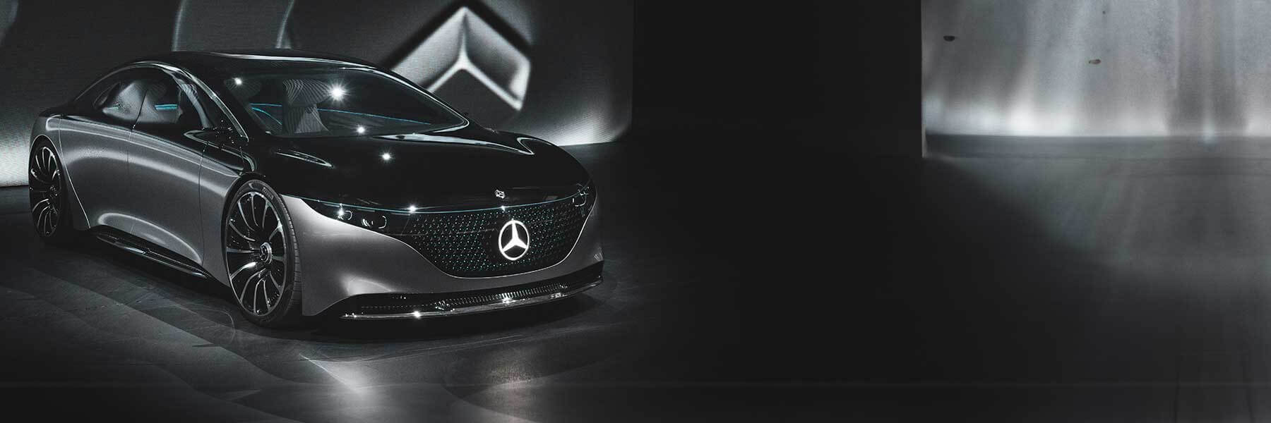Featured banner showcasing the Mercedes EQS with original Mercedes wheels.