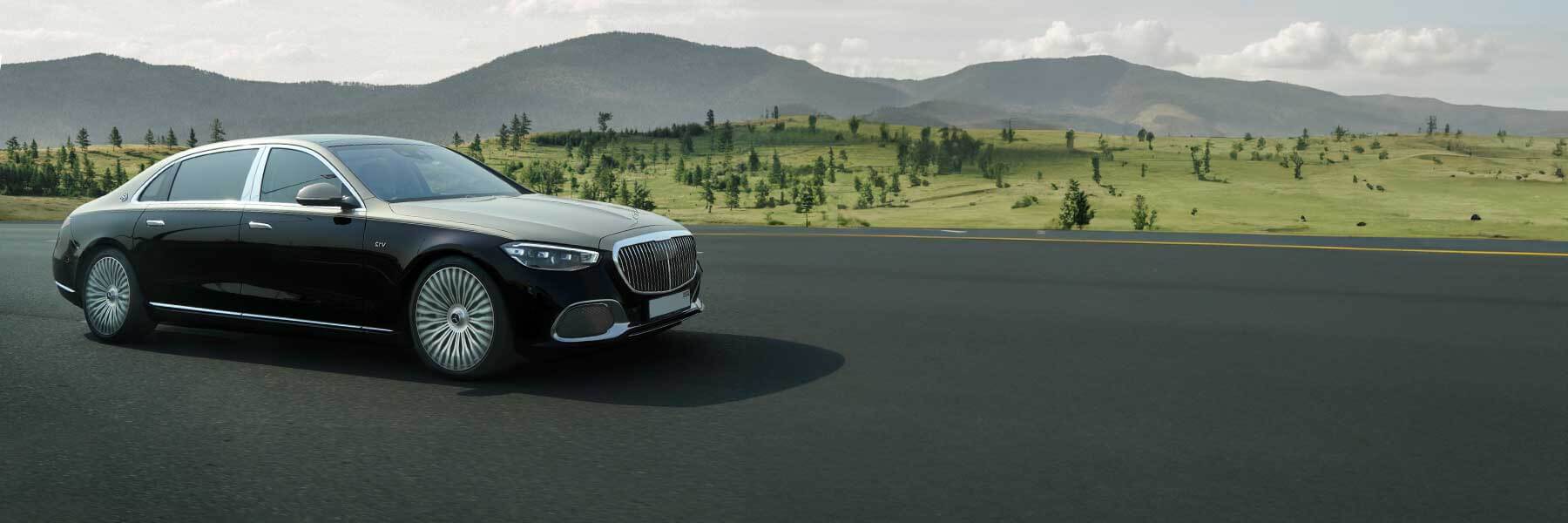 Featured banner showcasing the Mercedes Maybach with original Mercedes wheels.