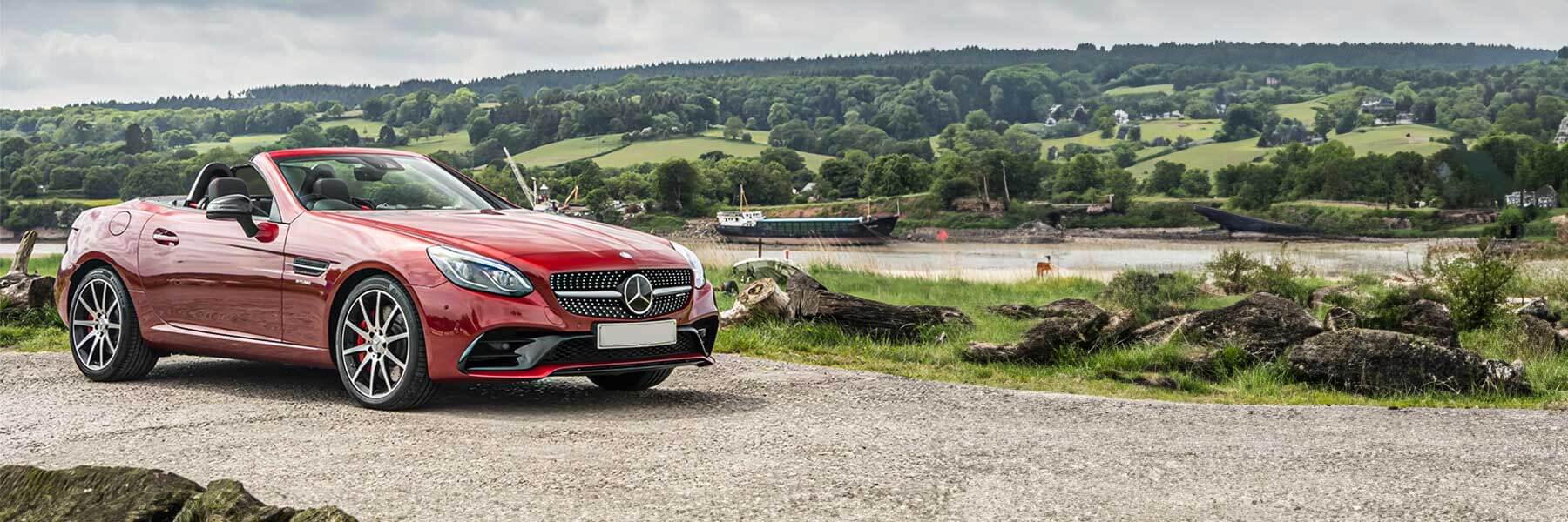 Featured banner showcasing the Mercedes SLC with original Mercedes wheels.