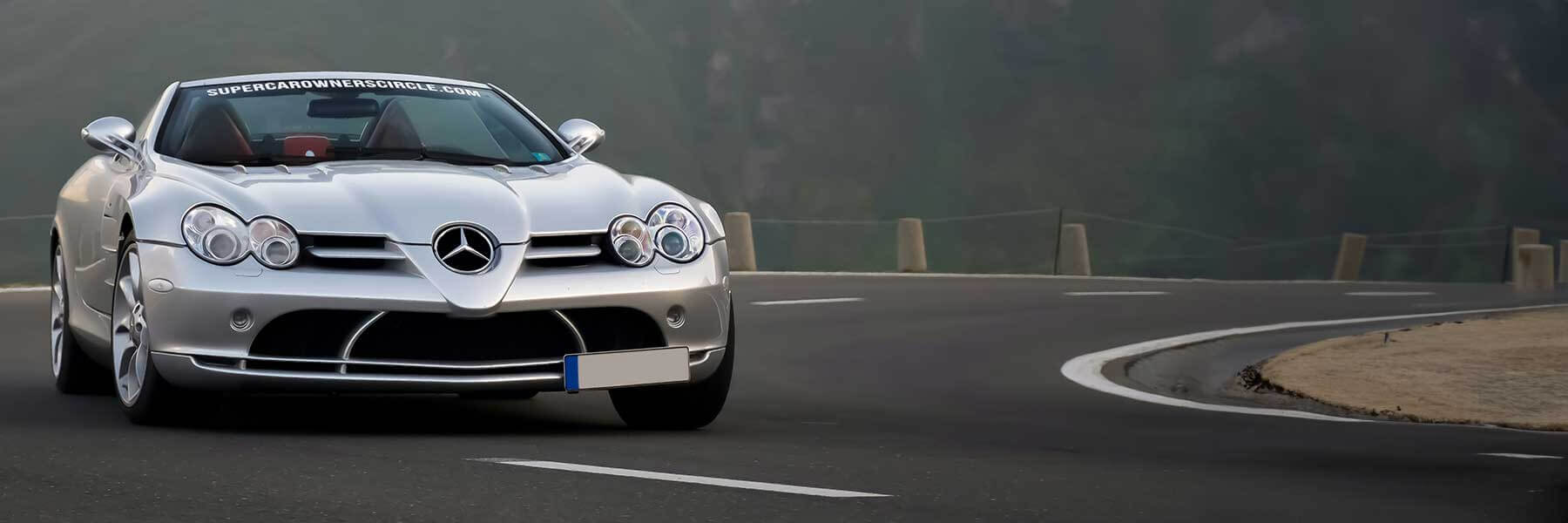 Featured banner showcasing the Mercedes SLR with original Mercedes wheels.