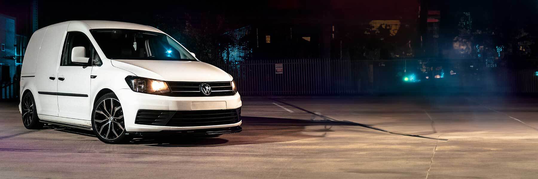 Featured banner showcasing the VW Caddy with original VW wheels.