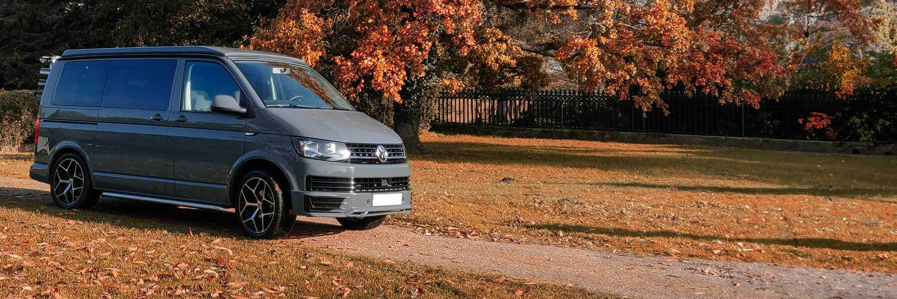 Featured banner showcasing the VW Camper Van T6 with original VW wheels.