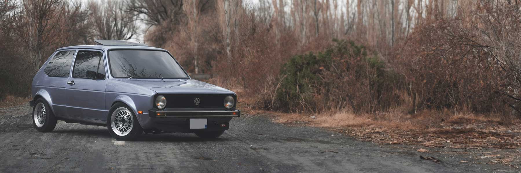 Featured banner showcasing the VW Golf & Jetta Mk1 with original VW wheels.