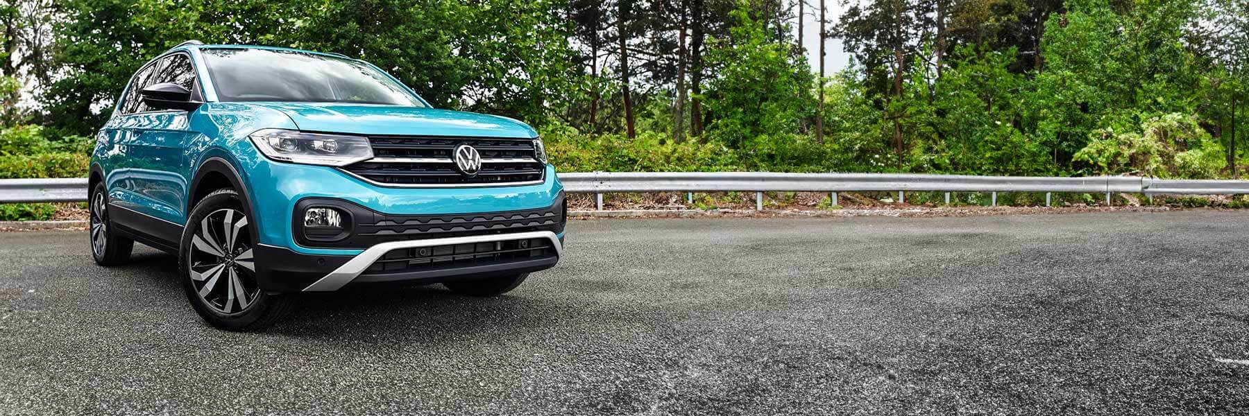 Featured banner showcasing the VW T-Cross with original VW wheels.