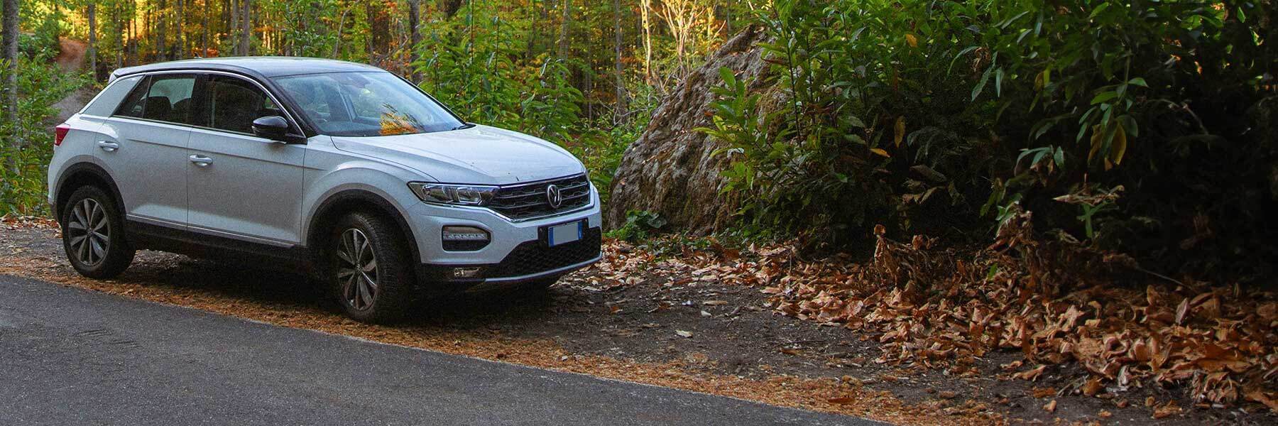 Banner image of a  VW T-Roc A1 featuring original VW wheels.