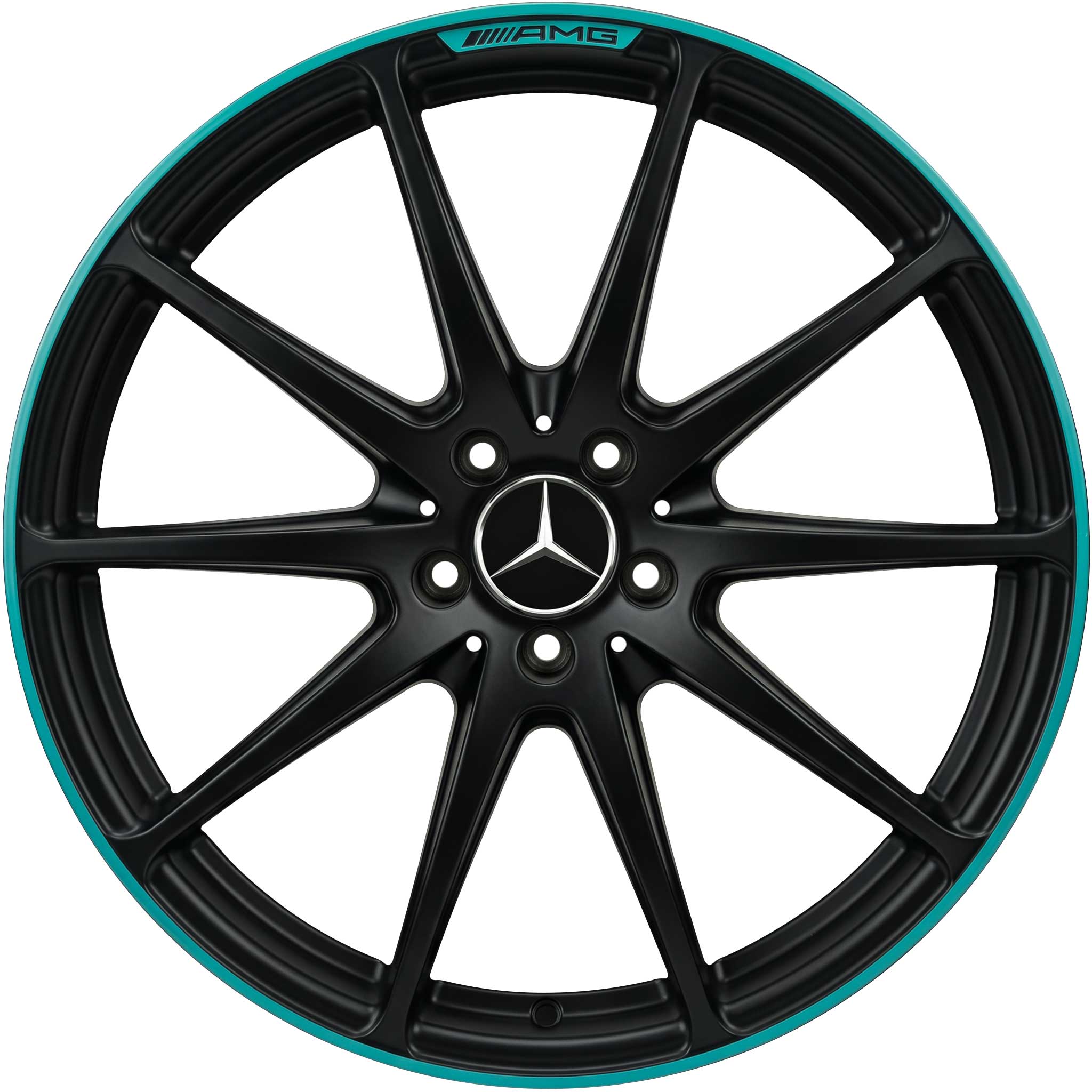 AMG 10 Spoke [190-19] Black with Petronas Turquoise Alloy Wheel Product Image #1