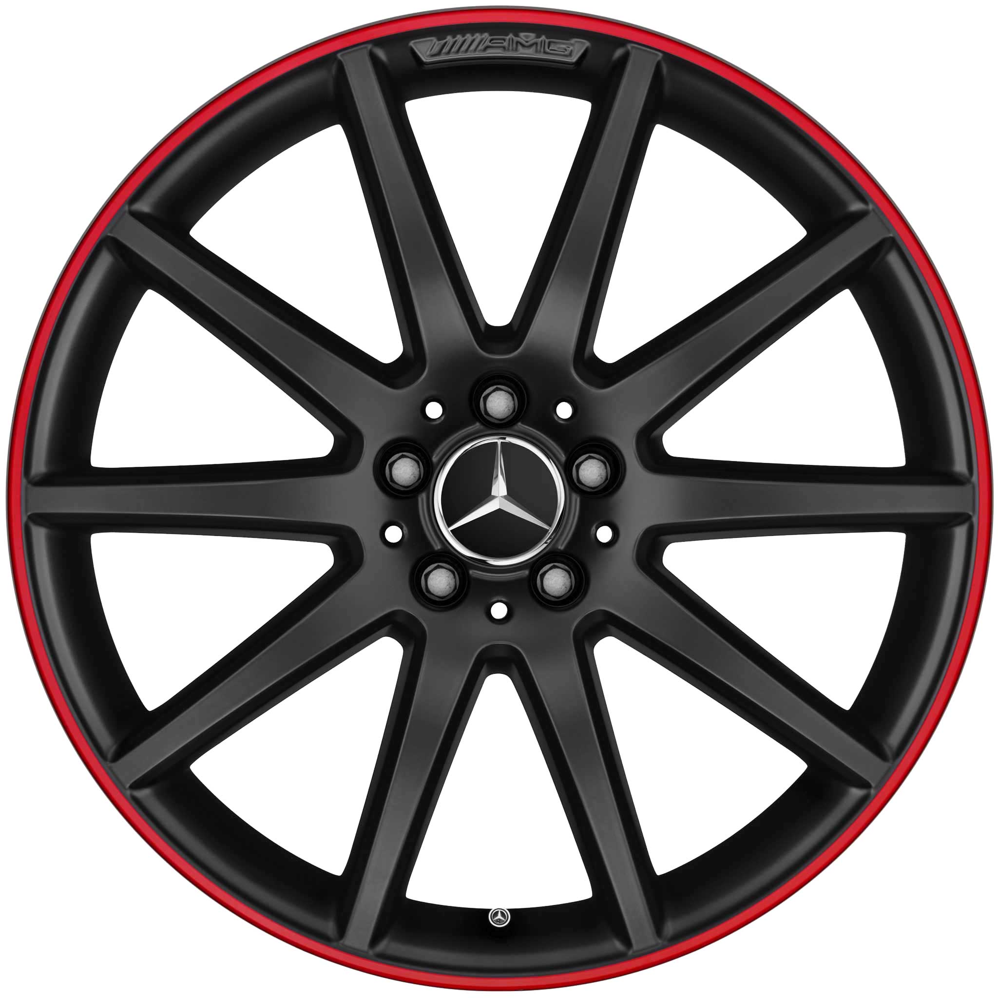 AMG 10 Spoke [156-20] Matt Black with Ember Red Rim Edge Alloy Wheel Product Image #1