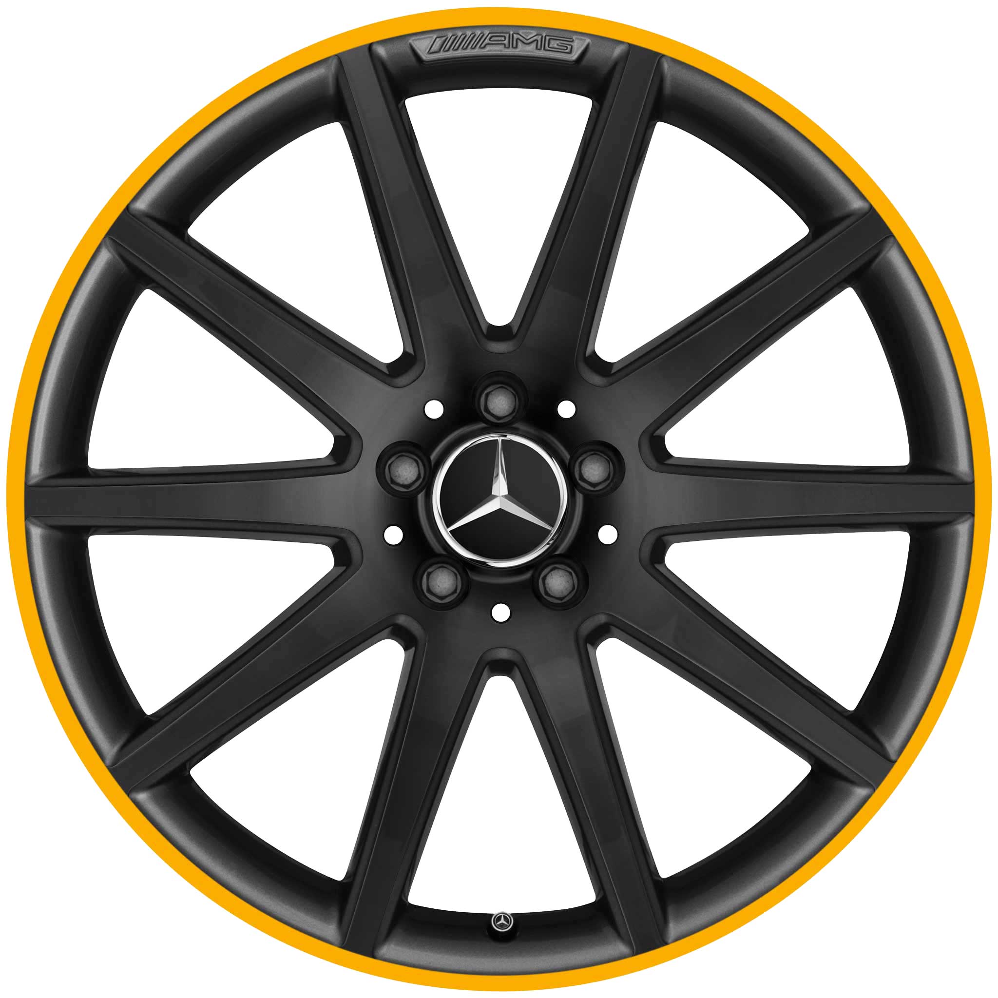 AMG 10 Spoke [156-20] Matt Black with Yellow Rim Edge Alloy Wheel Product Image #1