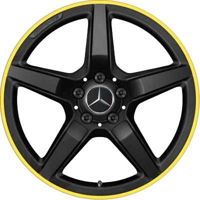 AMG 5 Spoke [172-18] Matt Black with Yellow Rim Edge Alloy Wheel Product Image #1