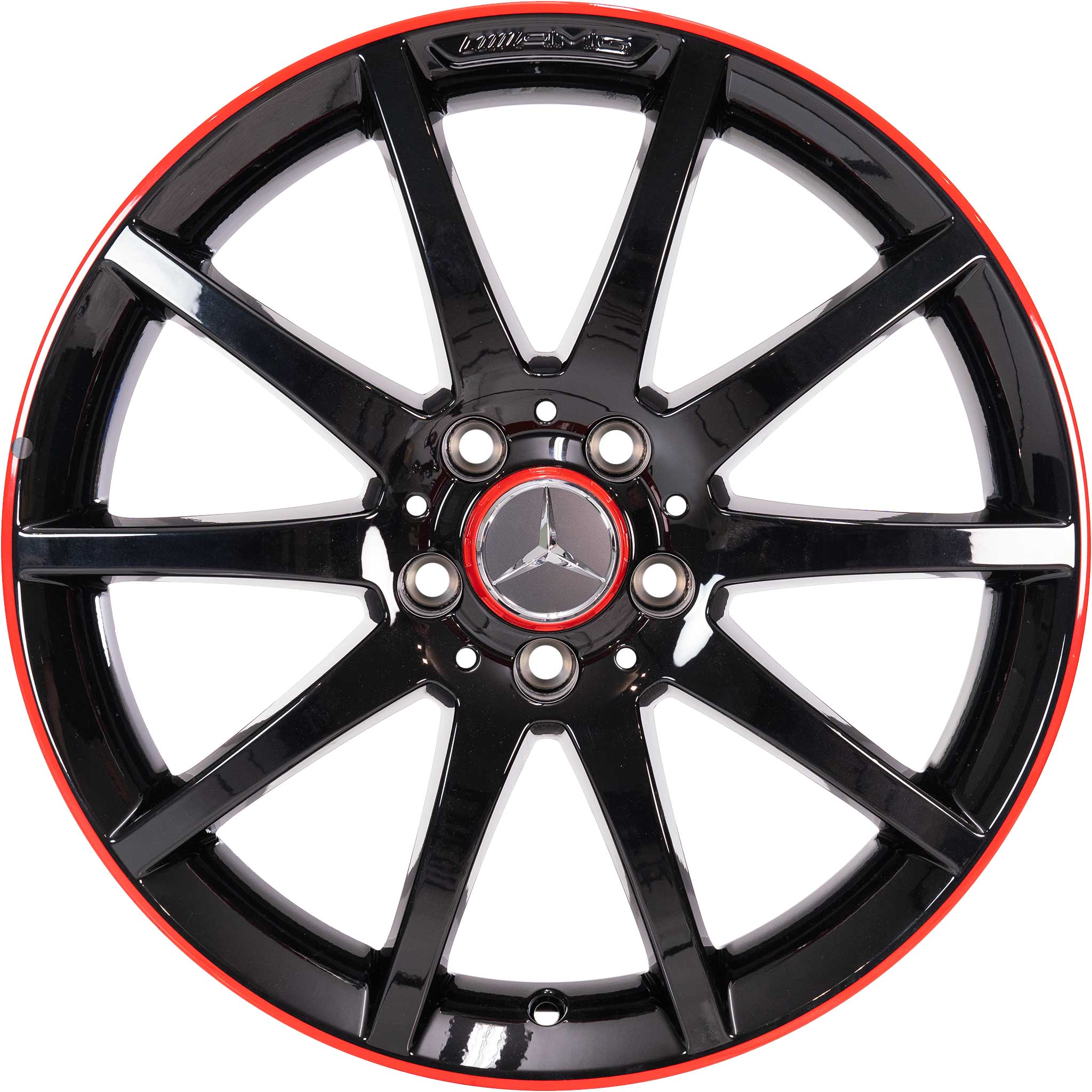 AMG 10 Spoke [172-18] Gloss Black with Ember Red Rim Edge Alloy Wheel Product Image #1