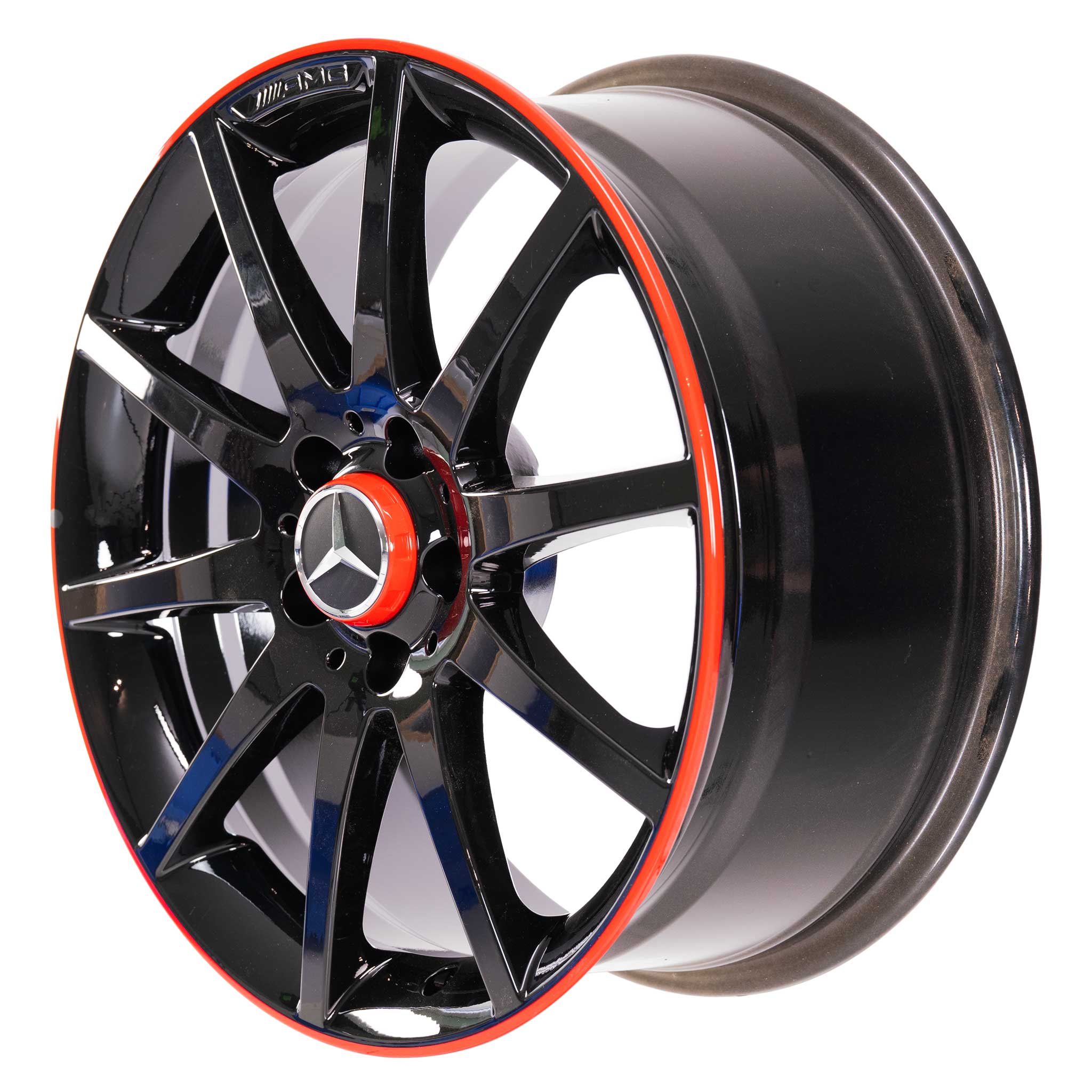 AMG 10 Spoke [172-18] Gloss Black with Ember Red Rim Edge Alloy Wheel Product Image #2