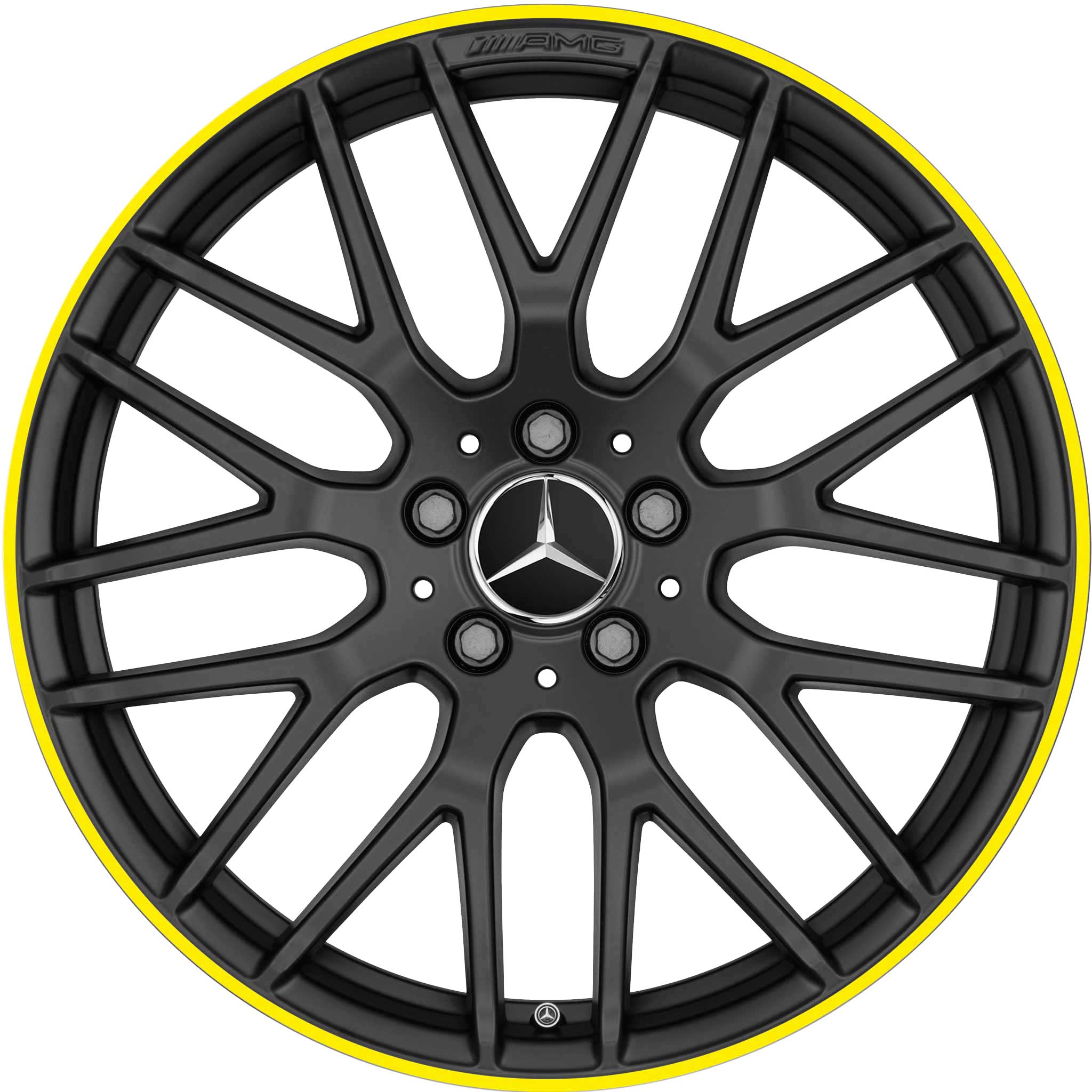 AMG Cross Spoke [176-19] Matt Black with Yellow Rim Edge Alloy Wheel Product Image #1