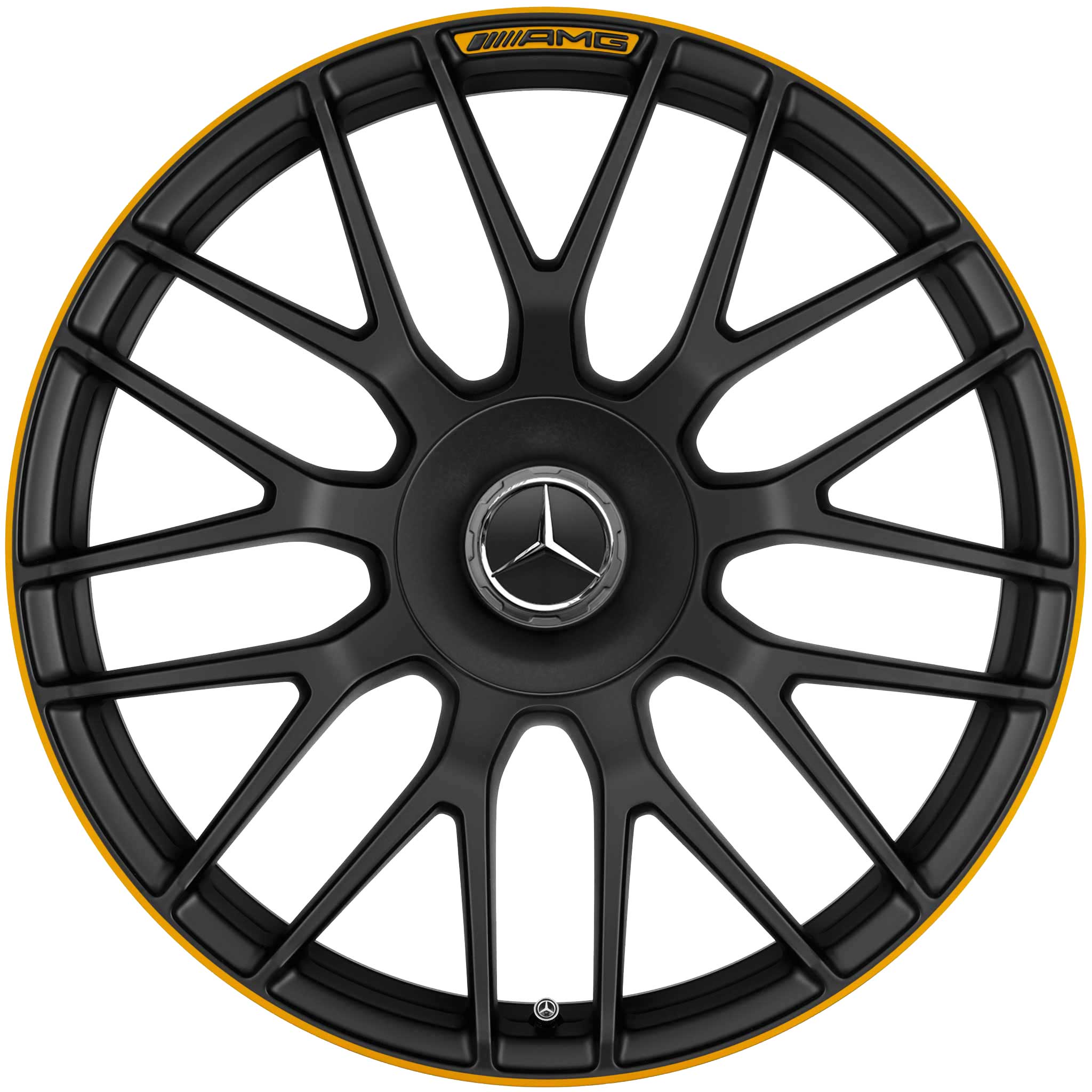 AMG Cross Spoke [205-19] Matt Black with Yellow Rim Edge (Forged) Alloy Wheel Product Image #1