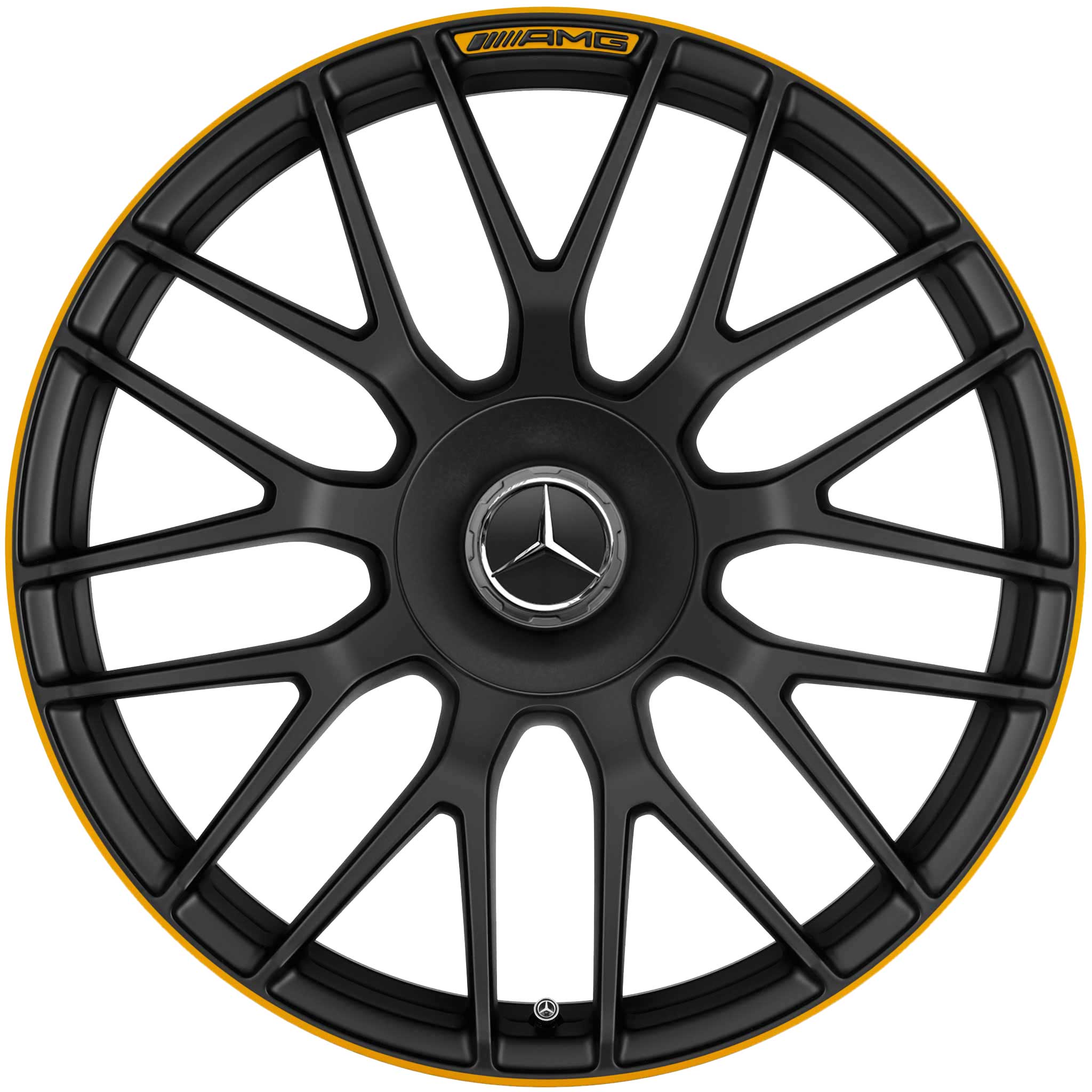AMG Cross Spoke [205-20] Matt Black with Yellow Rim Edge (Forged) Alloy Wheel Product Image #1