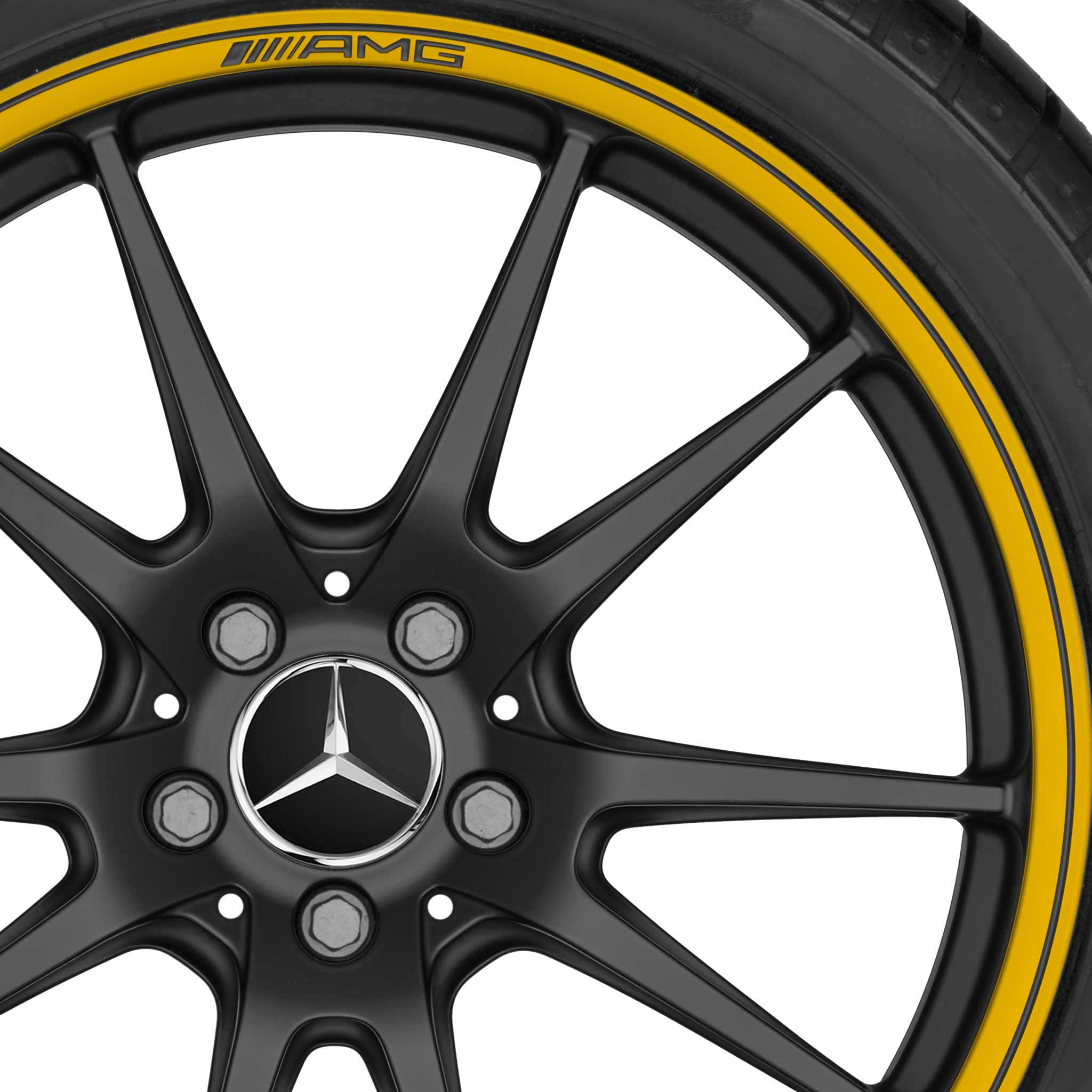 AMG 5 Twin Spoke [205-19] Matt Black with Yellow Rim Edge (Forged) Alloy Wheel Product Image #2