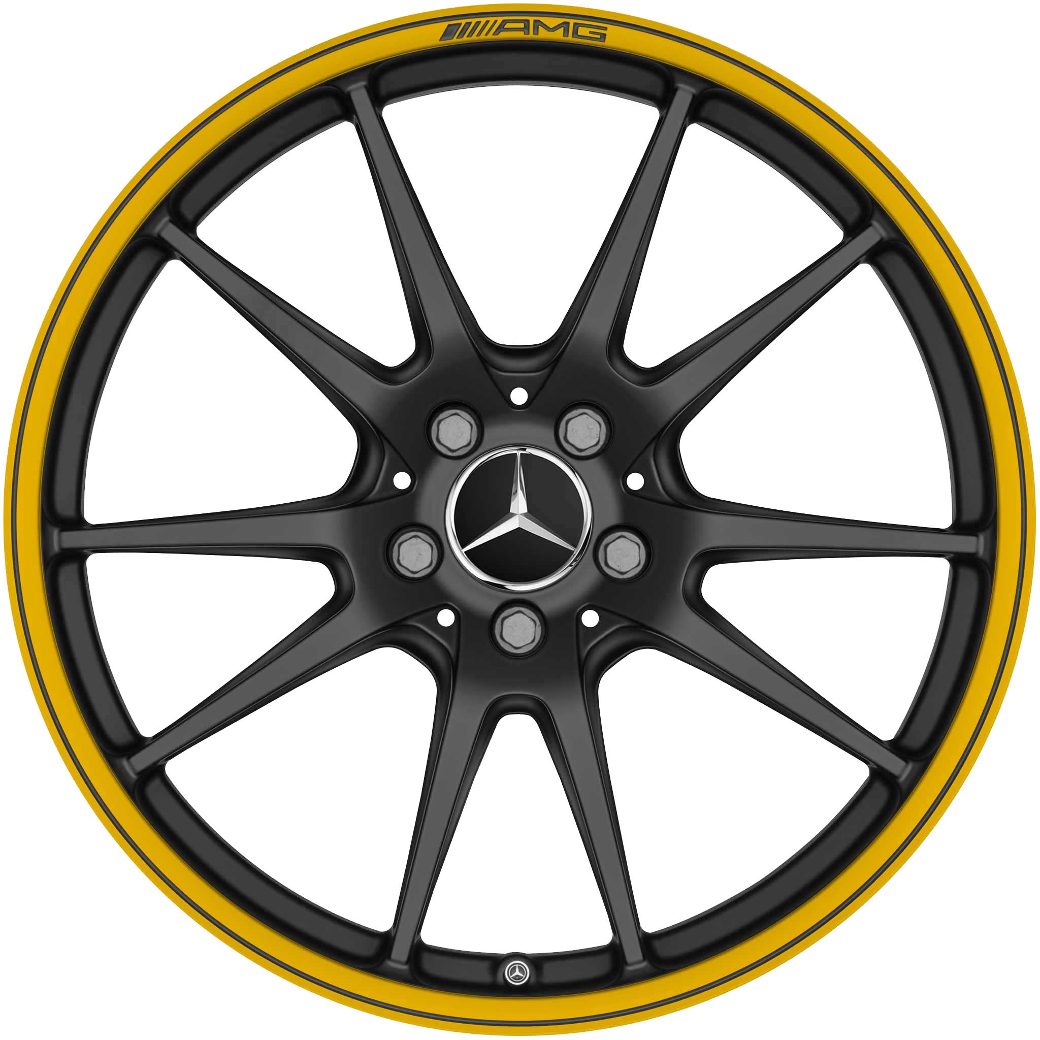 AMG 5 Twin Spoke [205-19] Matt Black with Yellow Rim Edge (Forged) Alloy Wheel Product Image #1