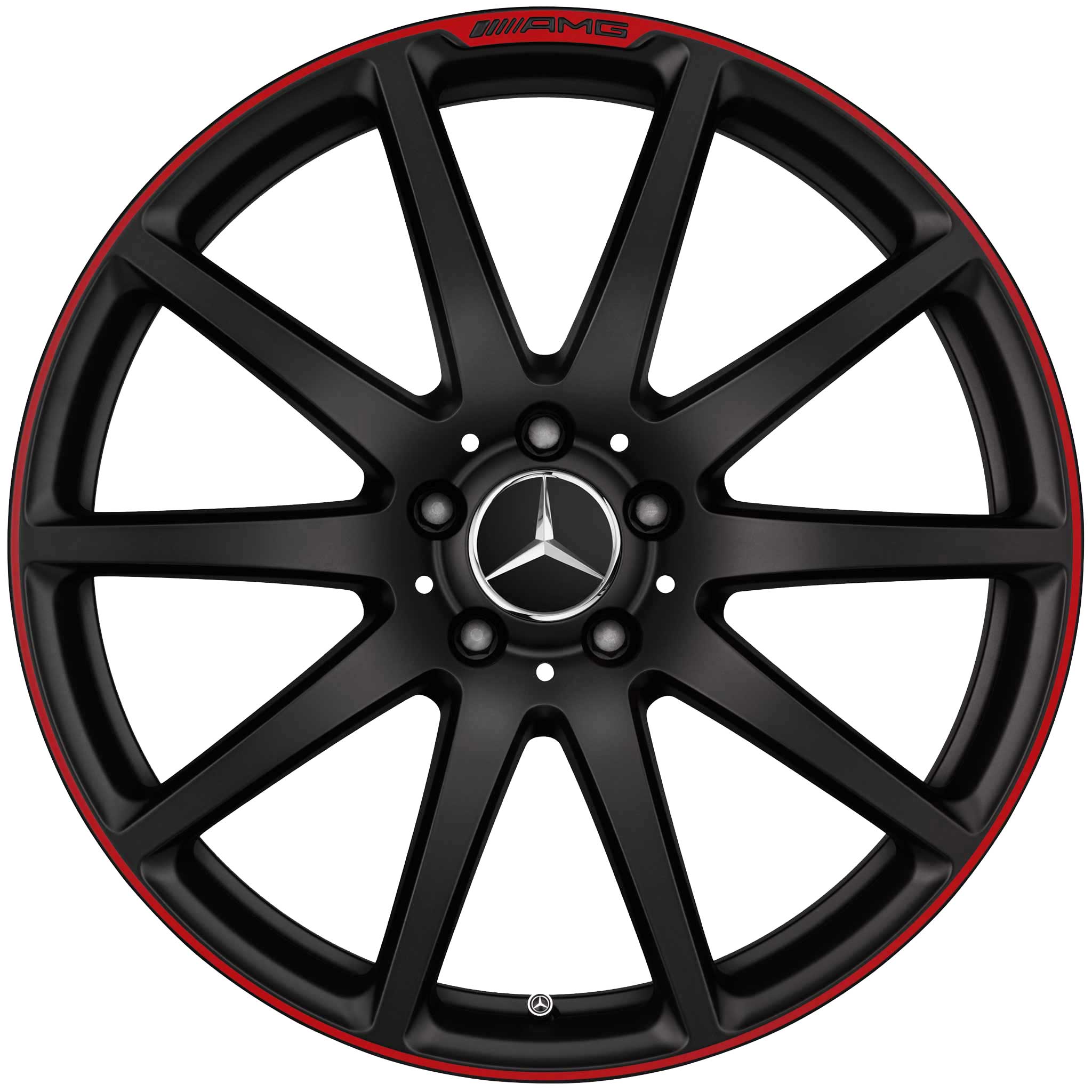 AMG 10 Spoke [231-20] Matt Black with Red Rim Edge (Forged) Alloy Wheel Product Image #1