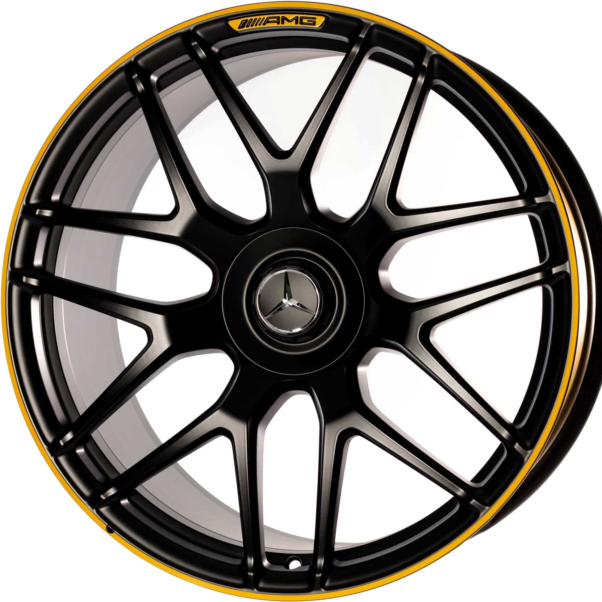 AMG Cross Spoke [253-21] Matt Black with Yellow Rim Edge (Forged) Alloy Wheel Product Image #2
