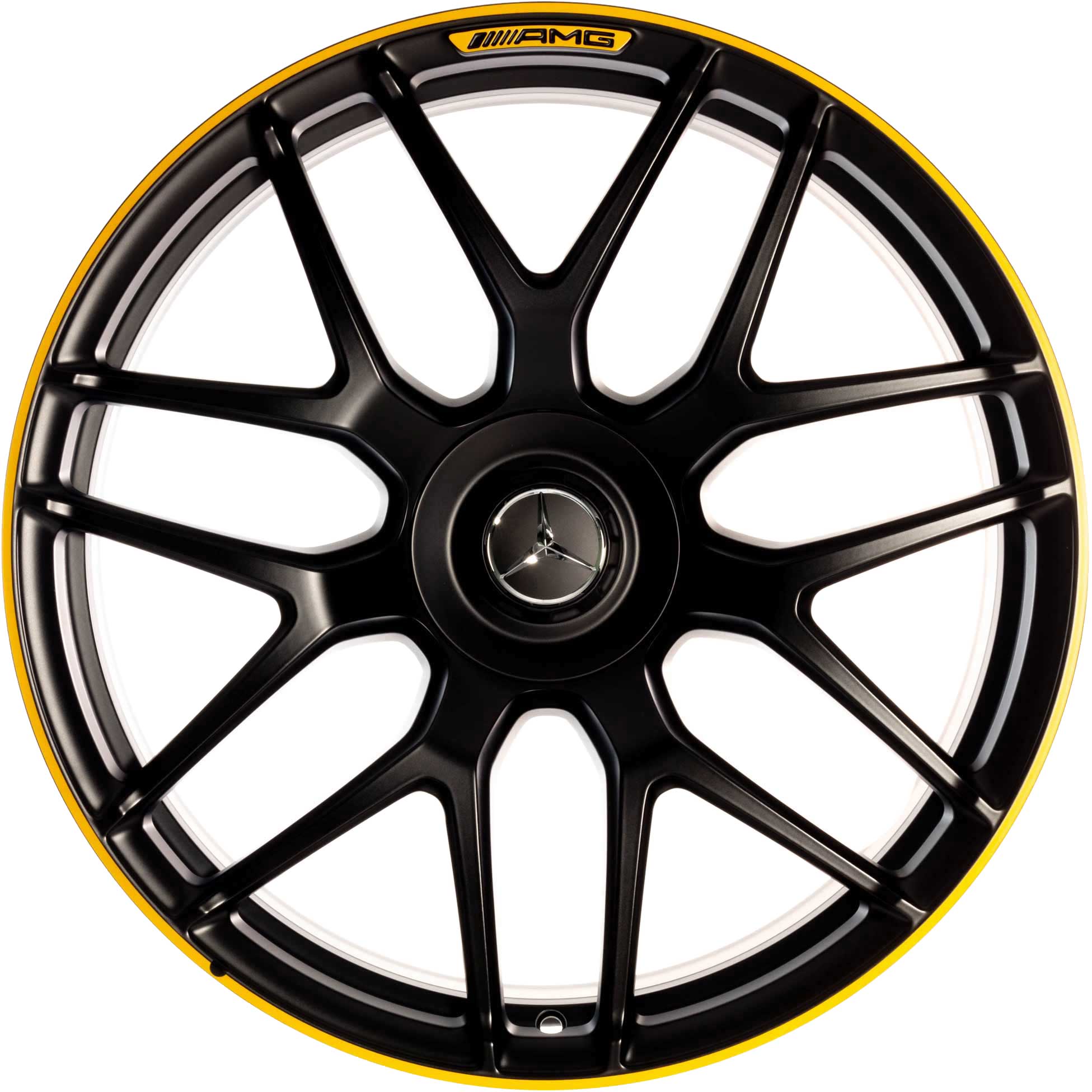 AMG Cross Spoke [253-21] Matt Black with Yellow Rim Edge (Forged) Alloy Wheel Product Image #1