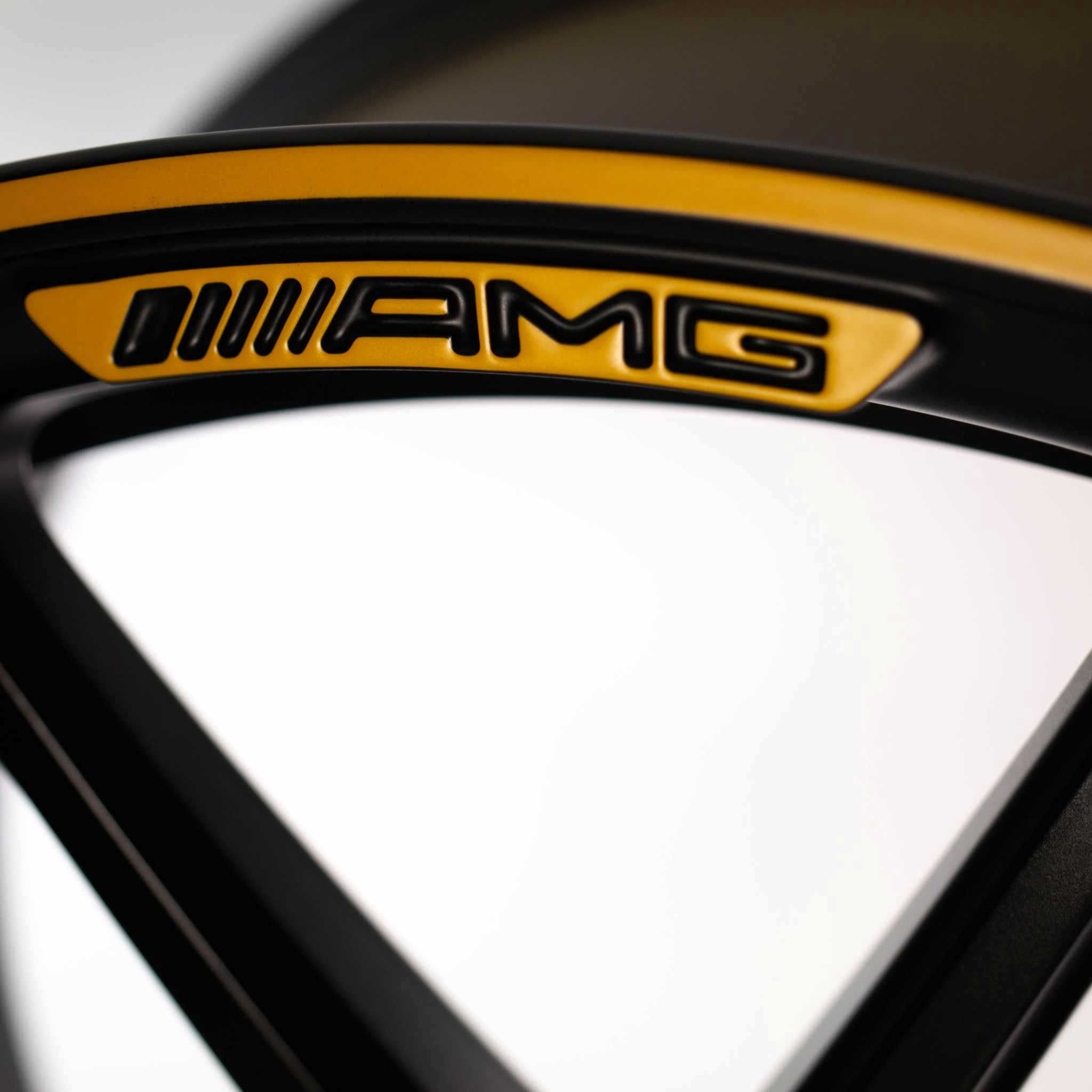 AMG Cross Spoke [253-21] Matt Black with Yellow Rim Edge (Forged) Alloy Wheel Product Image #4