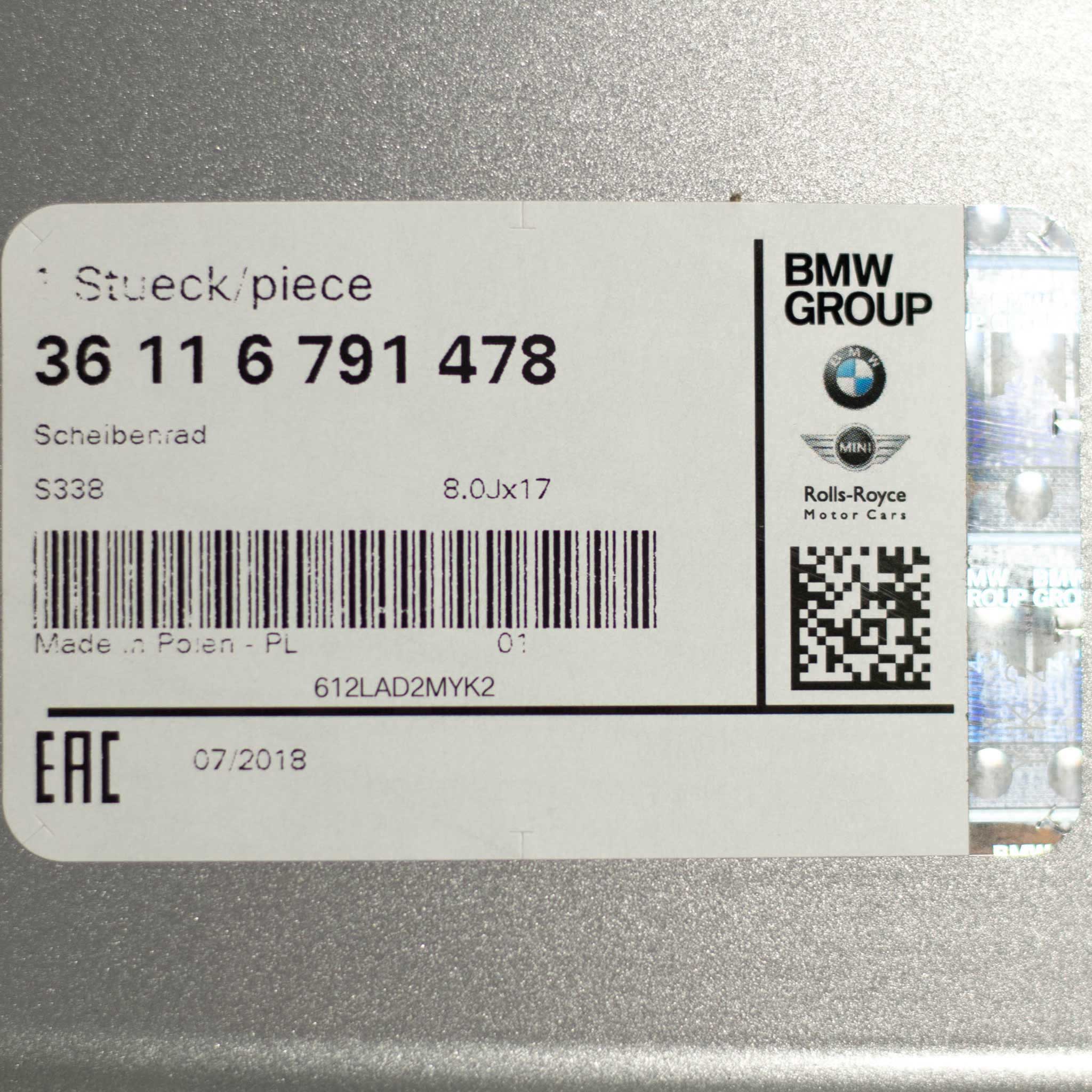 BMW 338 Silver Alloy Wheel Product Image #6