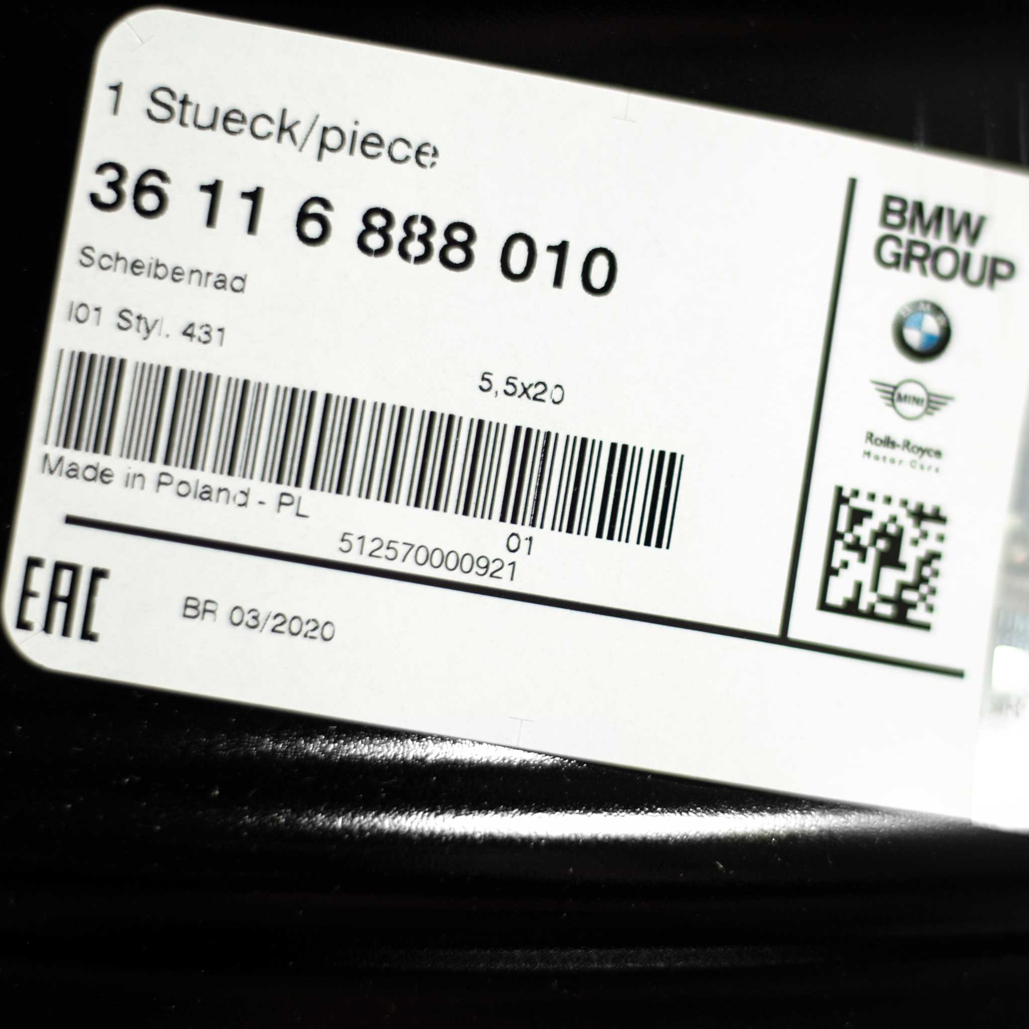 BMW 431 Jet Black Alloy Wheel Product Image #5