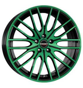18" Borbet CW4 Black Green Glossy alloy wheel