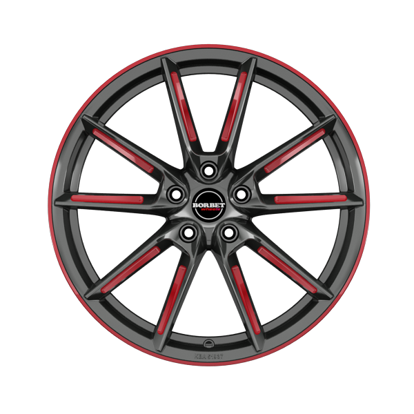 Borbet LX Graphite Spoke Rim Red Polished Alloy Wheel Product Image #1