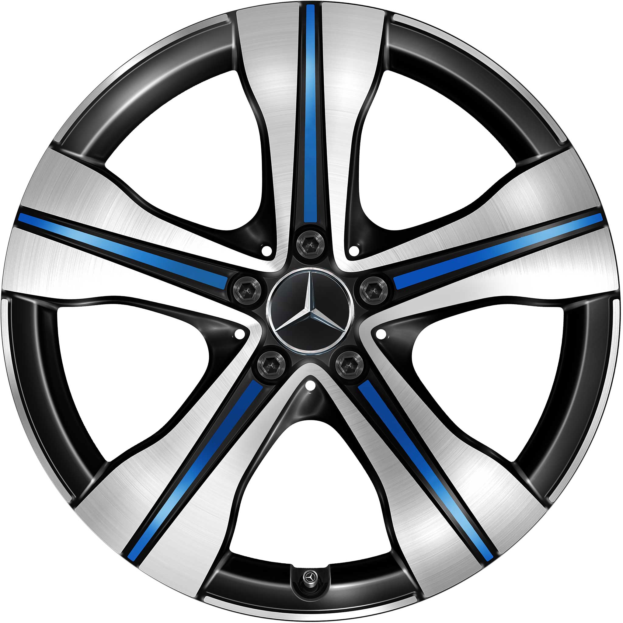 Mercedes 5 Spoke [243-19] Black and Blue Details with High Sheen Alloy Wheel Product Image #1