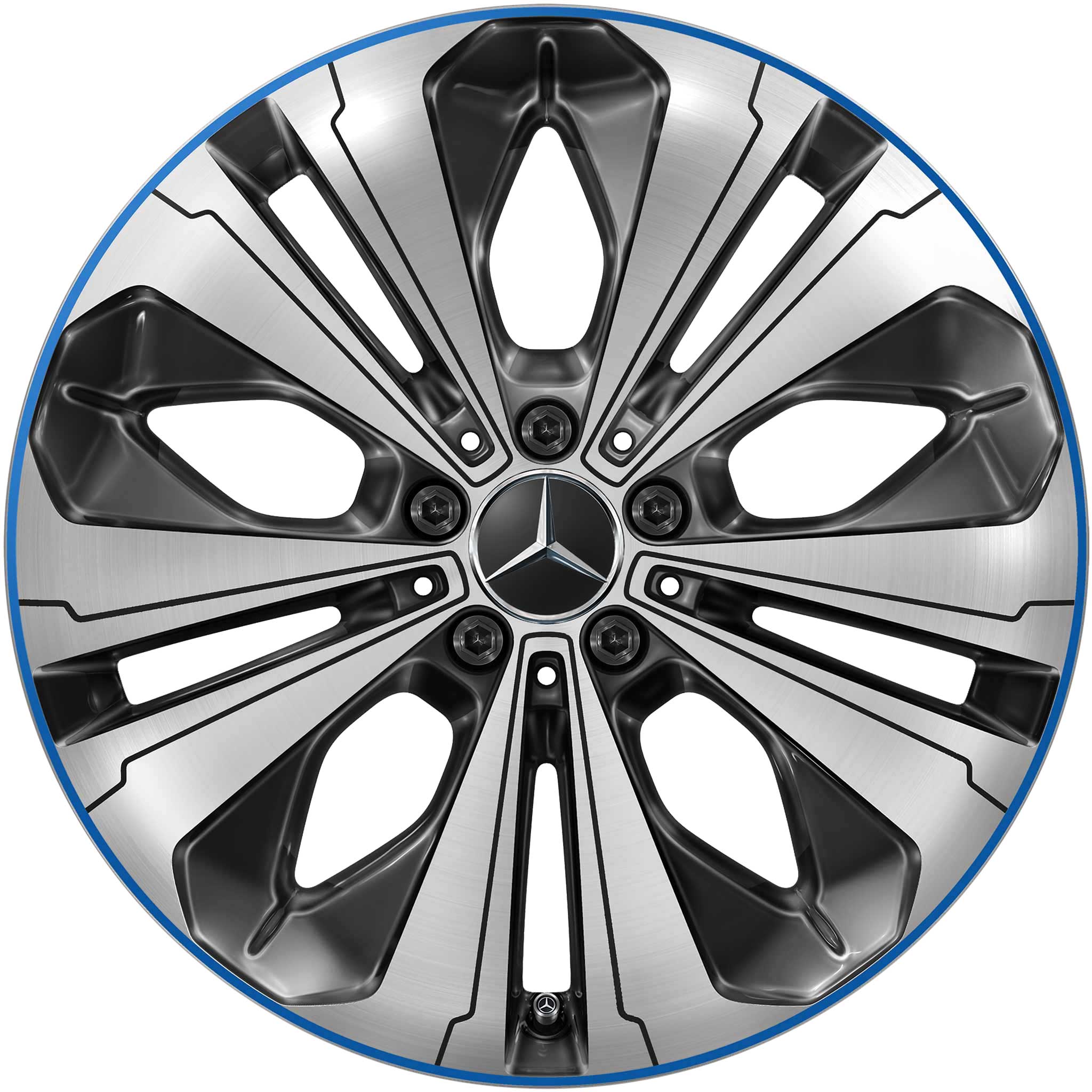 Mercedes 10 Spoke [293-19] Black and Blue Rim Edge with High Sheen Alloy Wheel Product Image #1