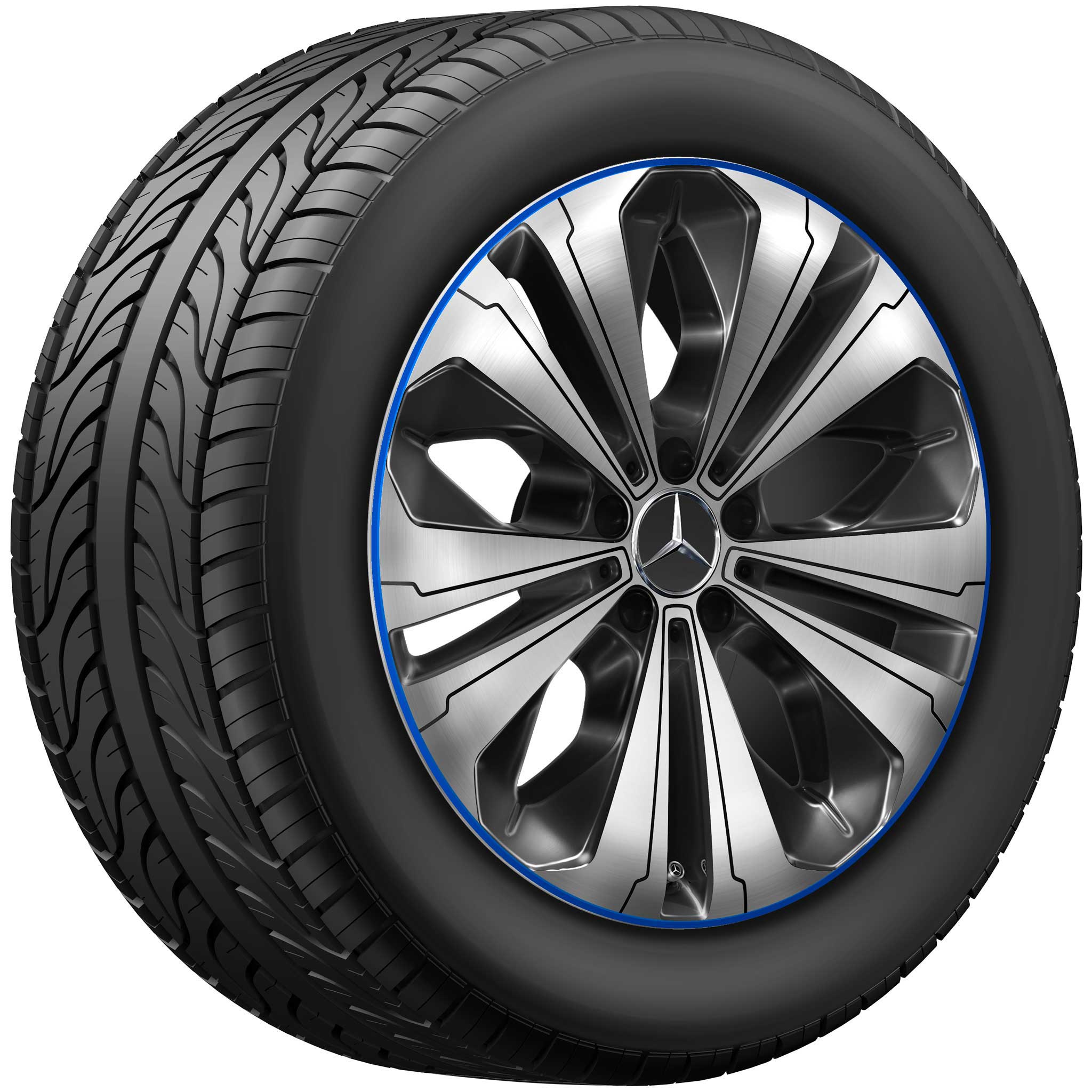 Mercedes 5 Twin Spoke [293-19] Black and Blue Edge with High Sheen Alloy Wheel Product Image #2