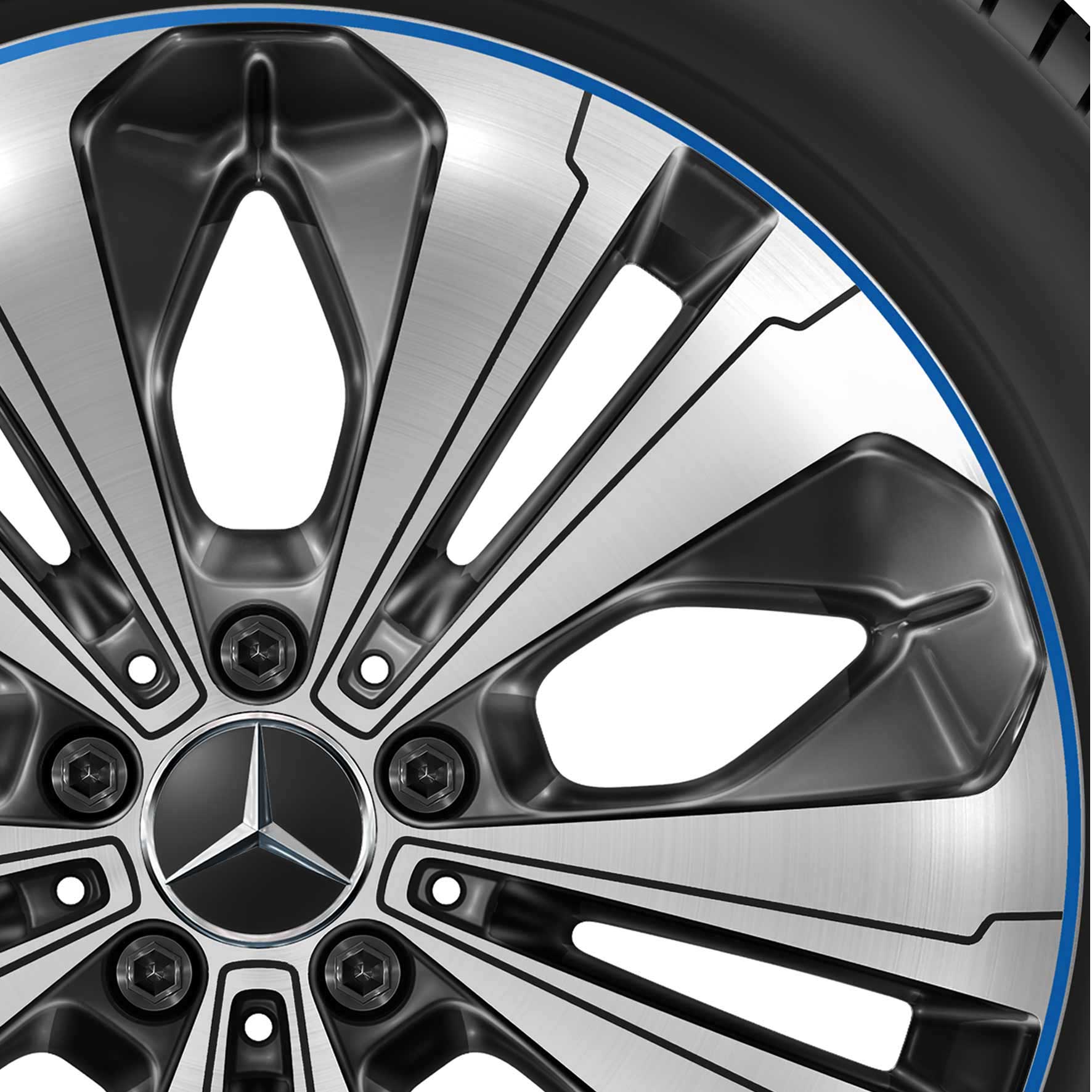 Mercedes 10 Spoke [293-19] Black and Blue Rim Edge with High Sheen Alloy Wheel Product Image #2