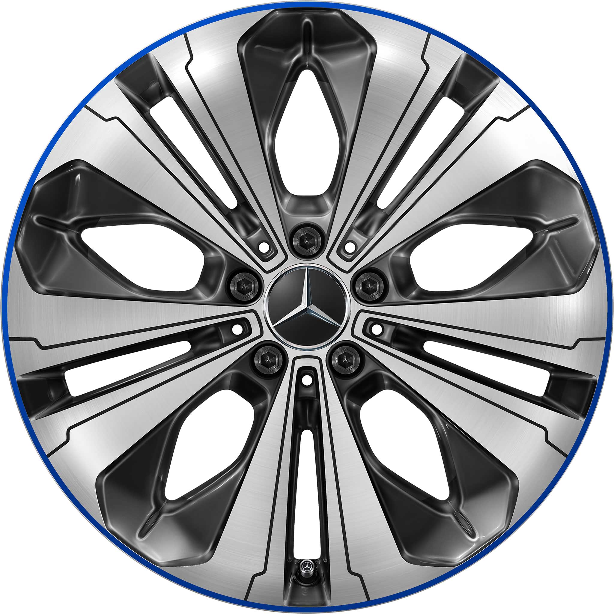 Mercedes 5 Twin Spoke [293-19] Black and Blue Edge with High Sheen Alloy Wheel Product Image #1