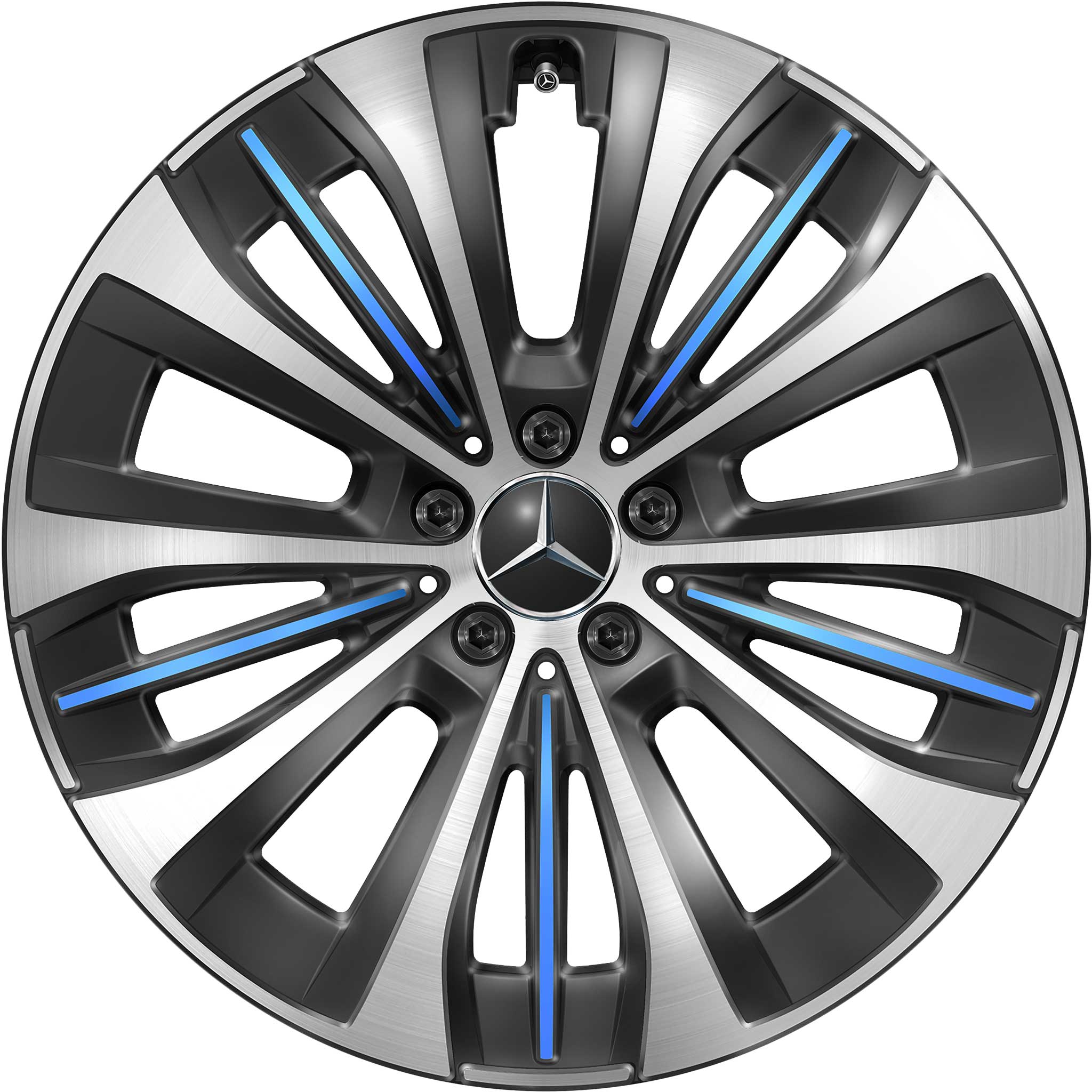 Mercedes 5 Triple Spoke [295-20] Black and Blue Details with High Sheen Alloy Wheel Product Image #1