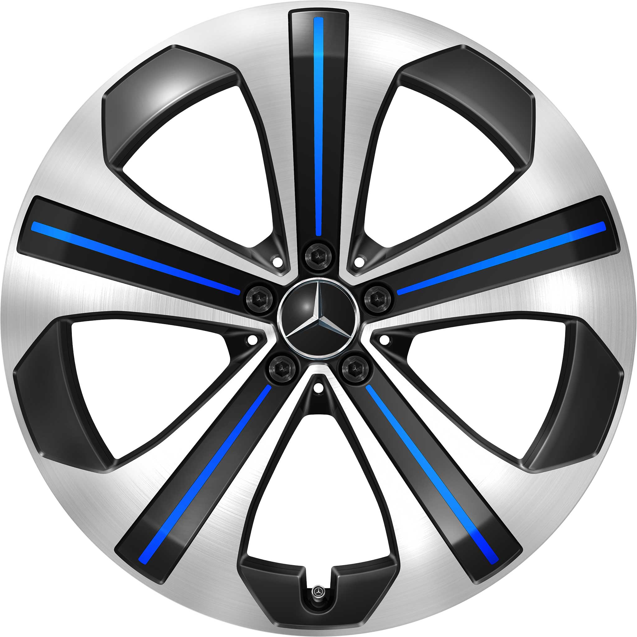 Mercedes 5 Double Spoke [296-21] Black and Blue Details with High Sheen Alloy Wheel Product Image #1