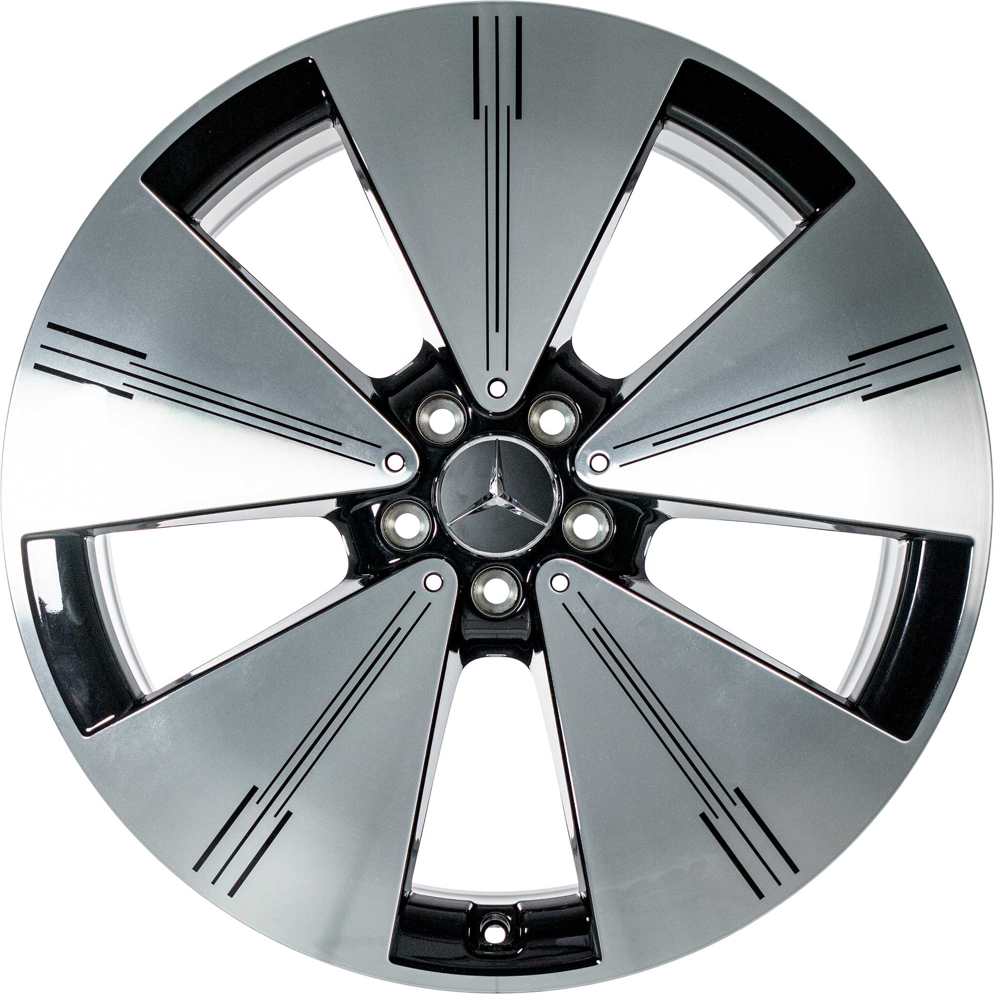 Mercedes 5 Spoke [297-21] Black and Black Detail with High Sheen Alloy Wheel Product Image #1