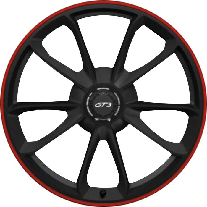 Porsche GT3 [991] Satin Black with Guards Red Rim Edge Alloy Wheel Product Image #1