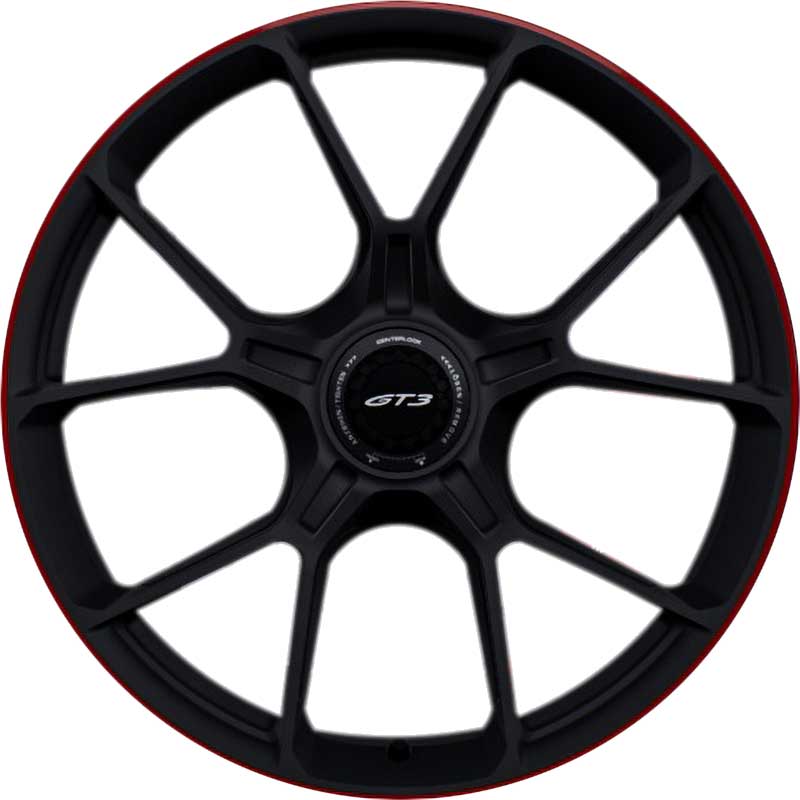 Porsche GT3 [992] Satin Black with Guards Red Rim Edge Alloy Wheel Product Image #1