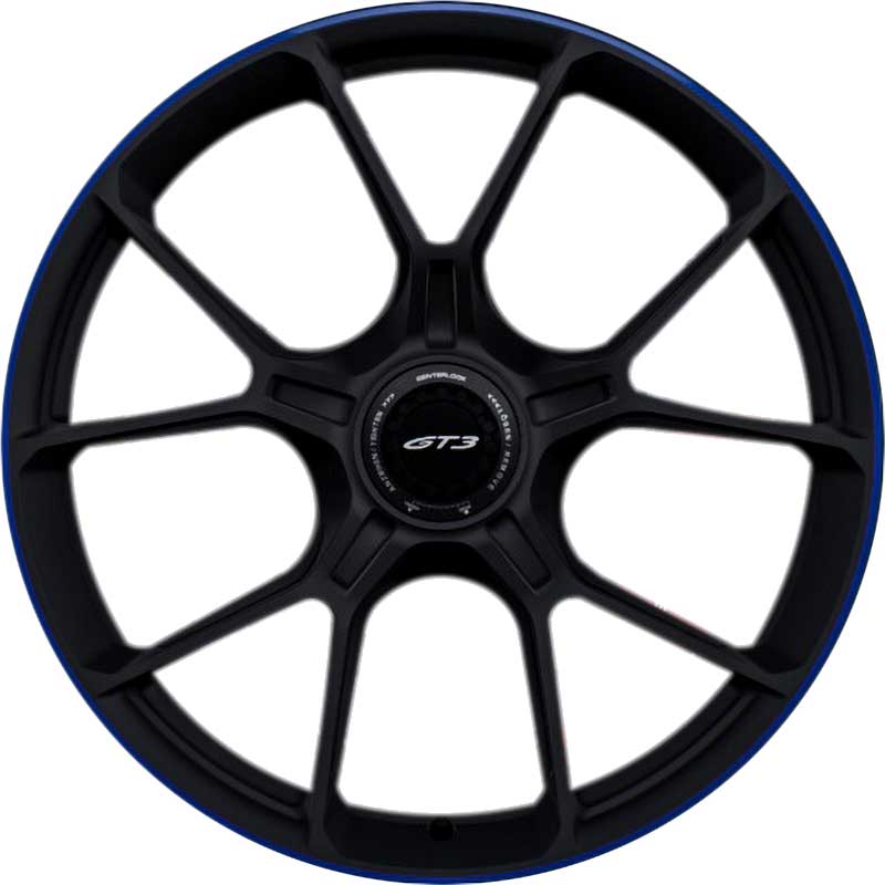 Porsche GT3 [992] Satin Black with Shark Blue Rim Edge Alloy Wheel Product Image #1